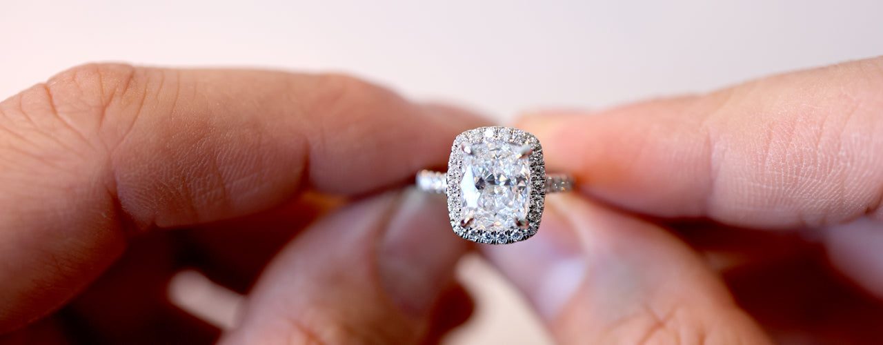 A Custom Elongated Brilliant Cut Cushion Diamond Engagement Ring