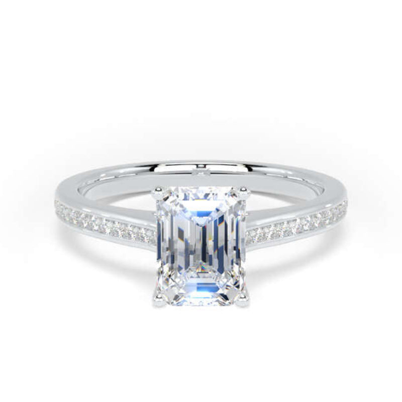 Emerald Cut Engagement Ring, Channel Shoulder Set | ESC01 SME