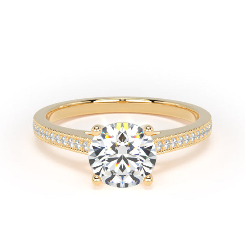 Round Diamond Shoulder Set Engagement Ring, Millgrain | RSM01