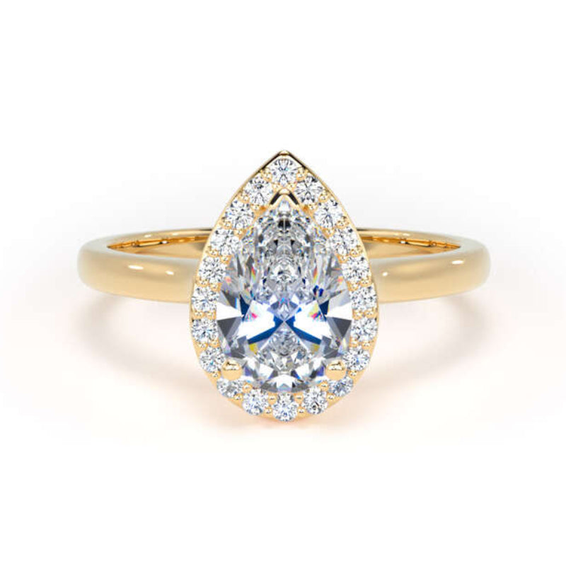 Pear Diamond Engagement Ring, Plain Band Halo | DHP01