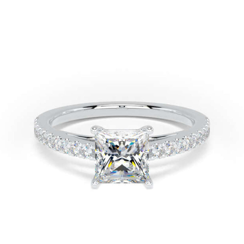 Princess Diamond Engagement Ring, Scallop Shoulder Set | PSW01