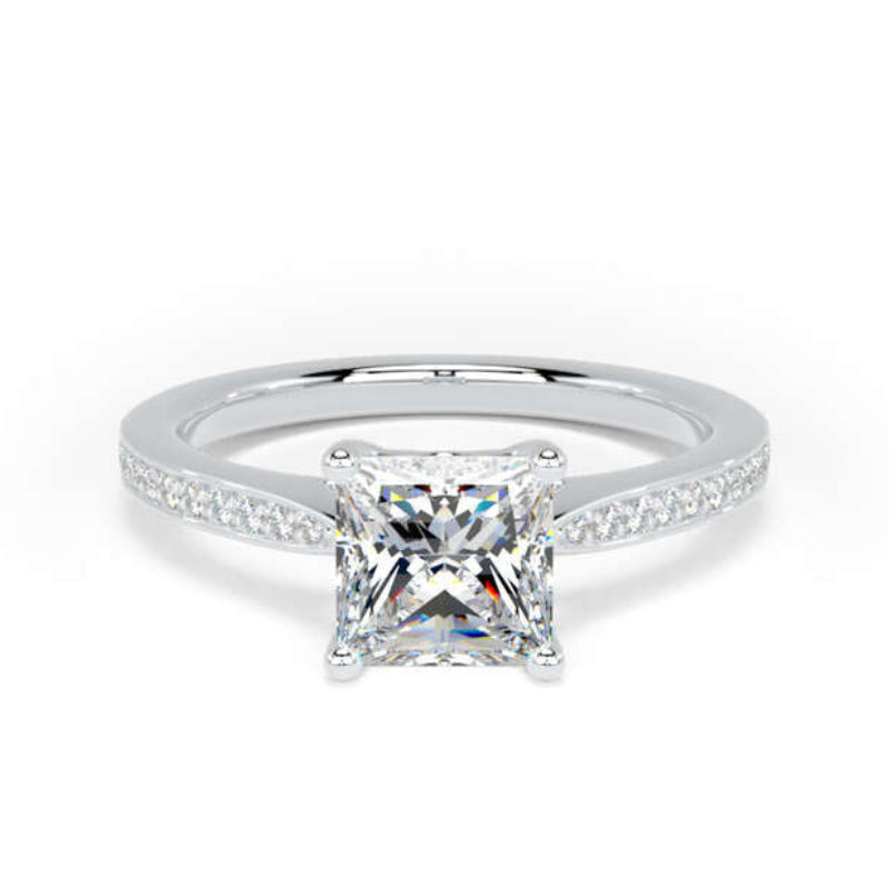Princess Diamond Engagement Ring, Grain Shoulder Set Pinched | PSG02