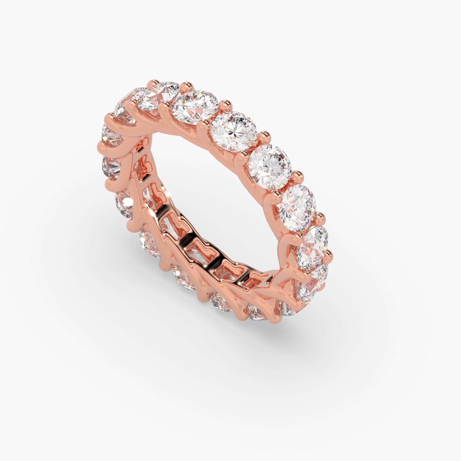 Round Diamond Rose Gold Ring, Shared Claw Trellis Eternity Ring | ET1238