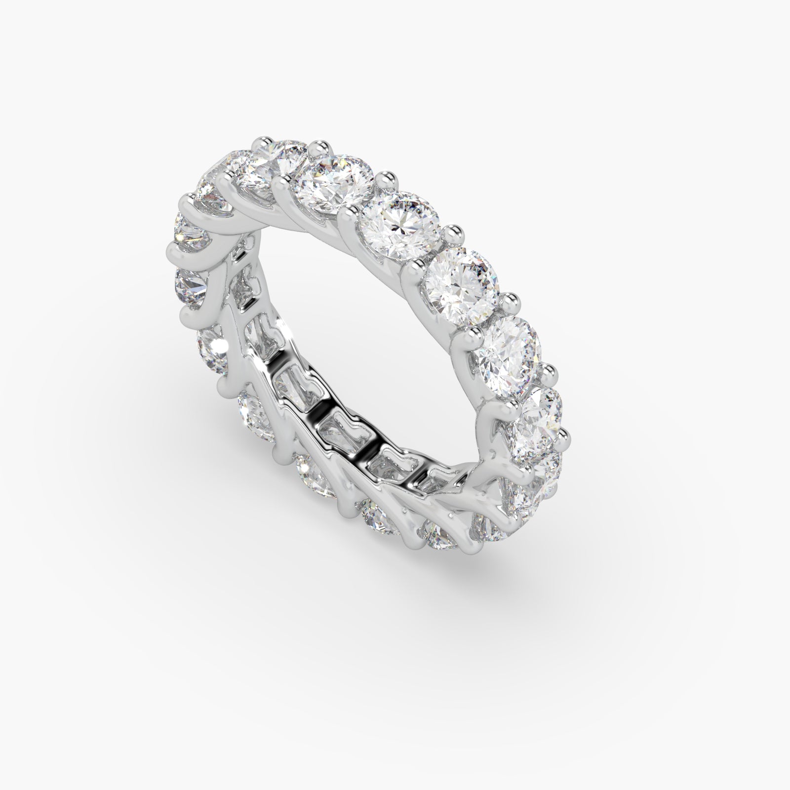 Round Diamond White Gold Ring, Shared Claw Trellis Eternity Ring | ET1238