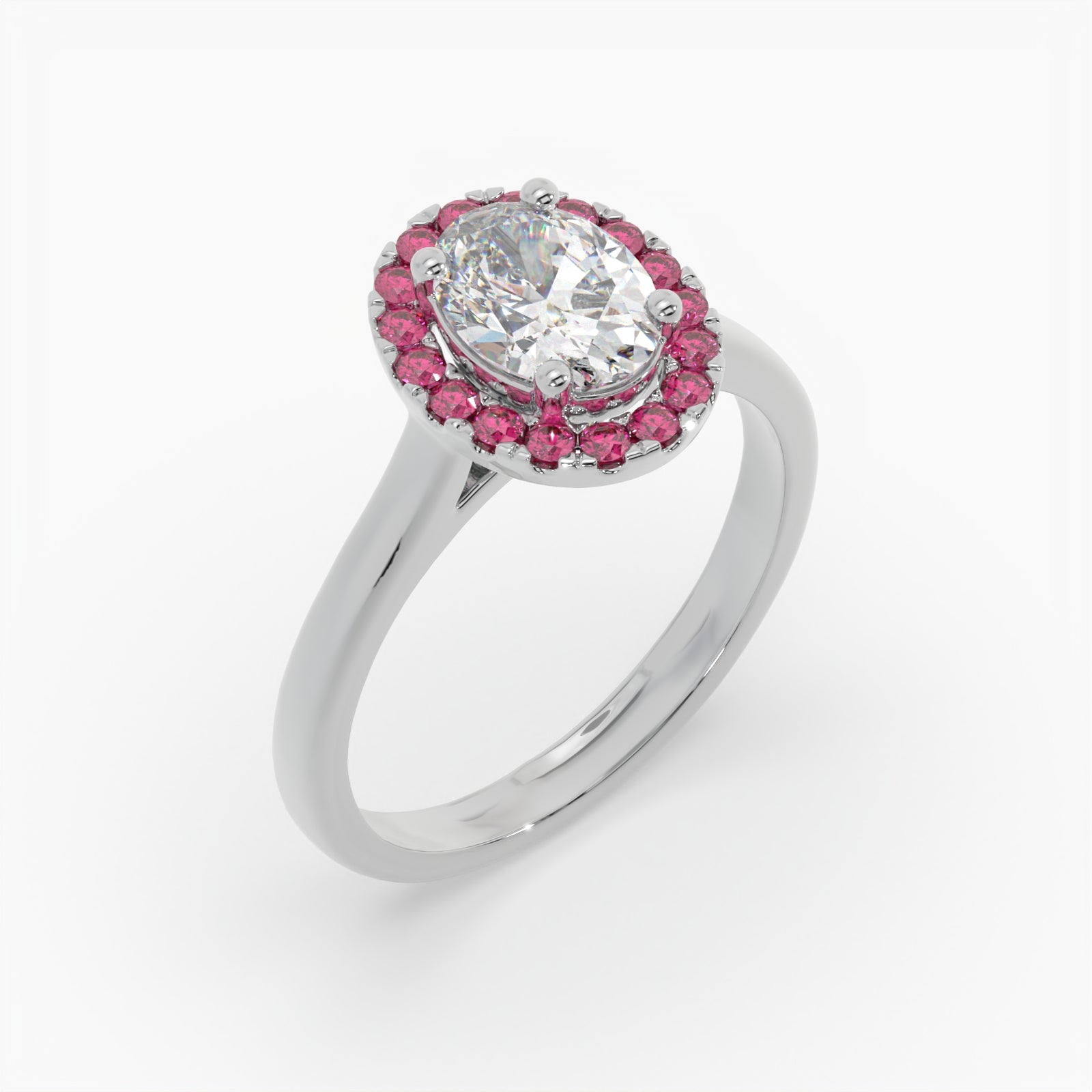 Oval Diamond White Gold Ring, Peekaboo Diamond & Ruby Halo | OHP02RU LGO