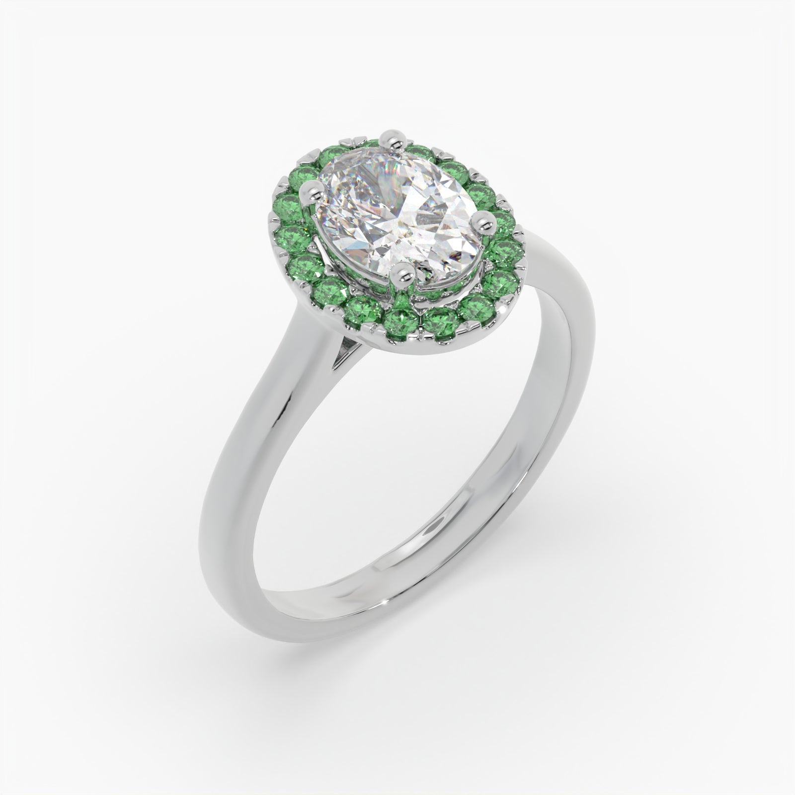 Oval Diamond White Gold Ring, Peekaboo Diamond & Emerald Halo | OHP02EM SMO