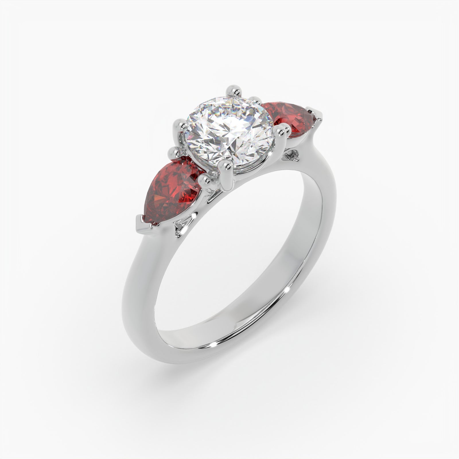 Round & Pear Ruby Platinum Ring, Claw Set Trilogy | SMR RX4831RU