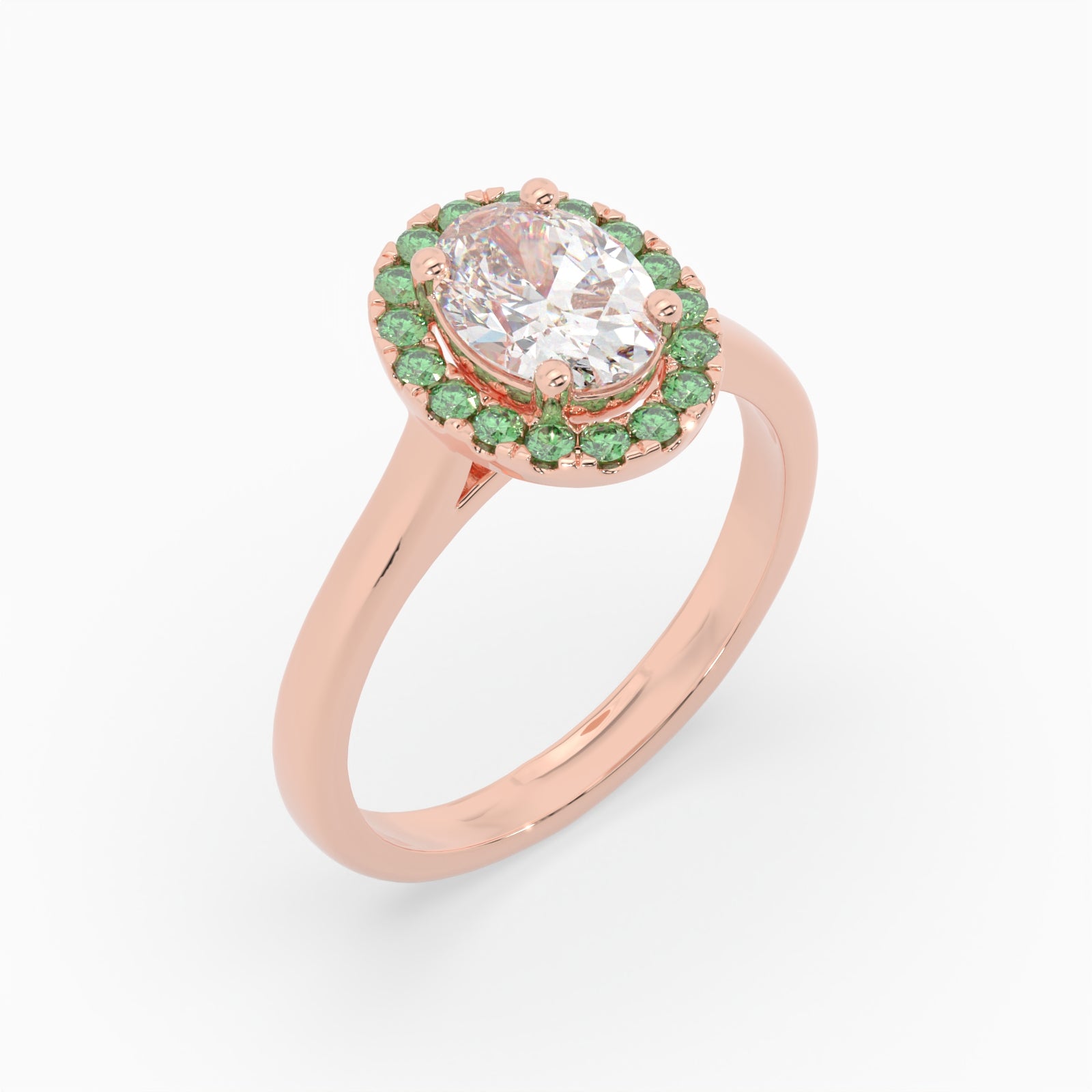 Oval Diamond Rose Gold Ring, Peekaboo Diamond & Emerald Halo | OHP02EM SMO