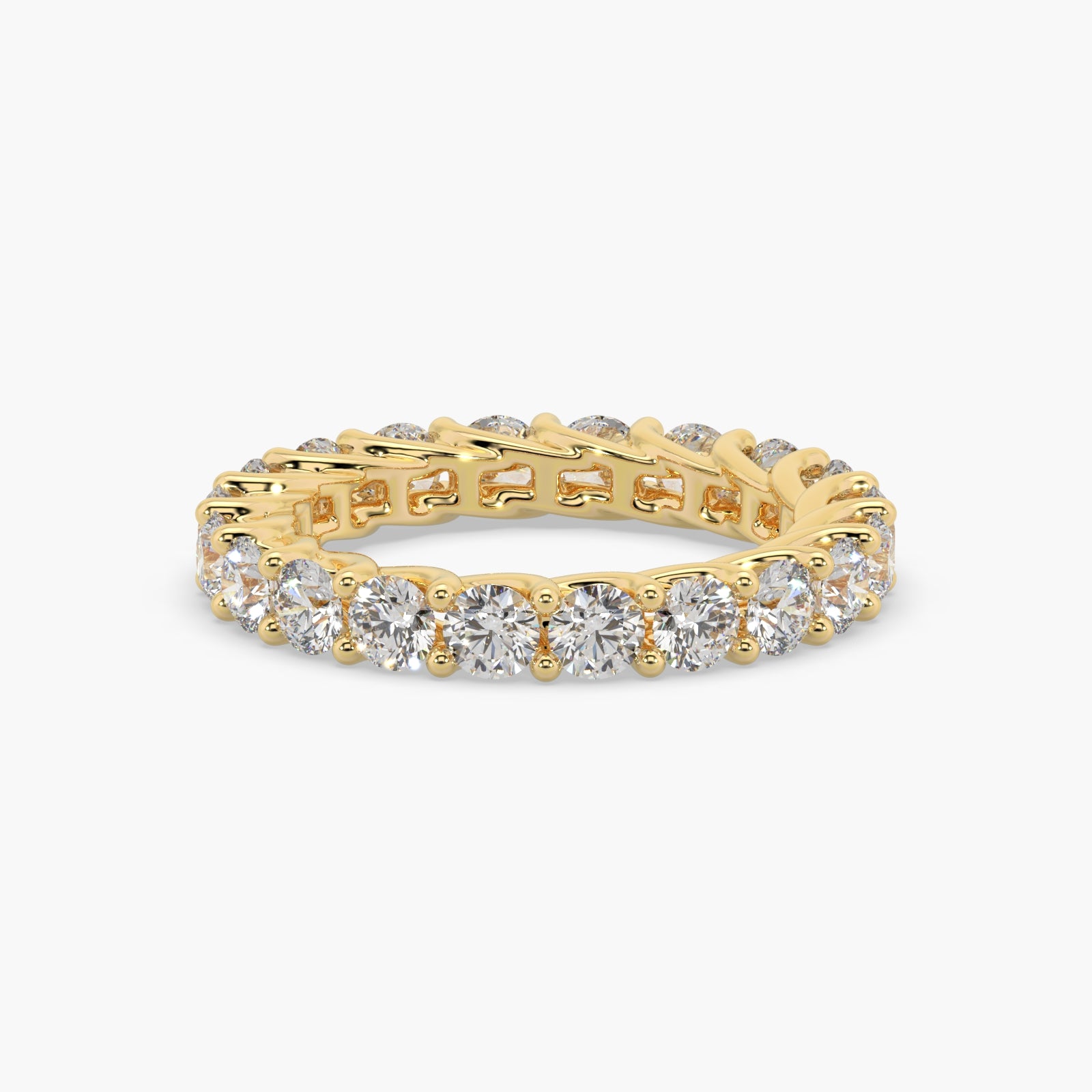 Round Diamond Yellow Gold Ring, Shared Claw Trellis Eternity Ring | ET1238