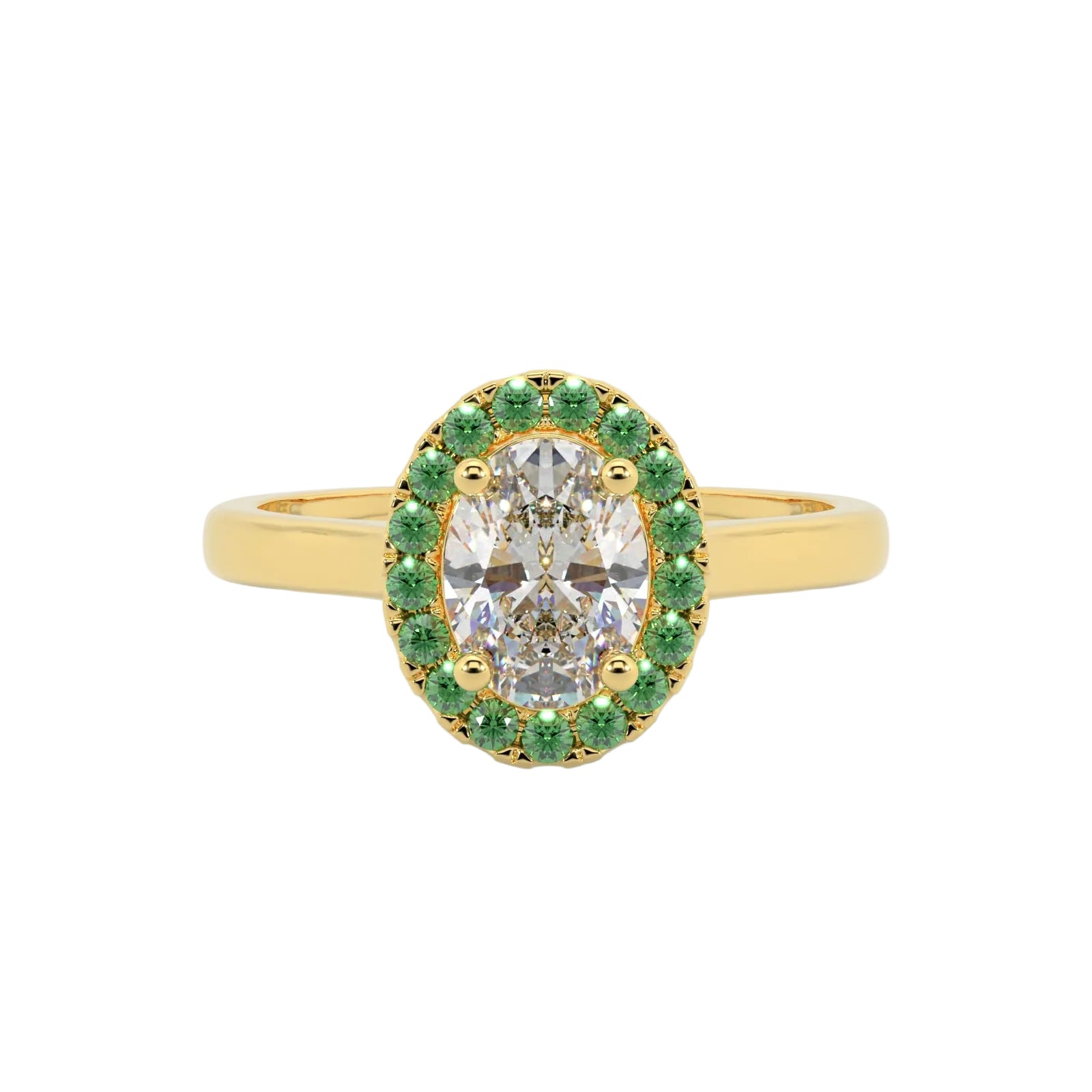 Oval Diamond Yellow Gold Ring, Peekaboo Diamond & Emerald Halo | OHP02EM SMO