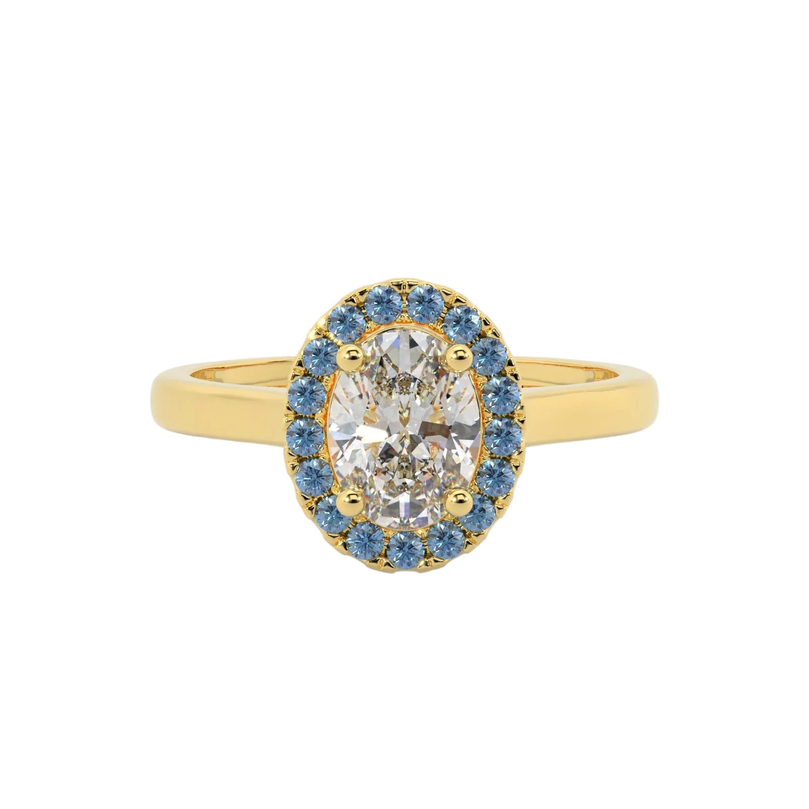 Oval Diamond Engagement Ring, Peekaboo Diamond & Sapphire Halo | OHP02SA