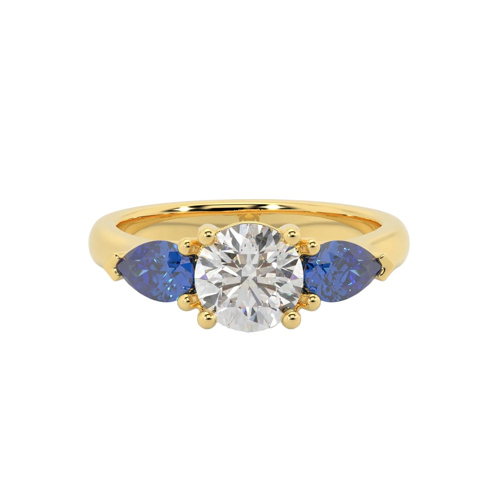 Round & Pear Blue Sapphire Engagement Ring, Claw Set Trilogy | RX4831SA