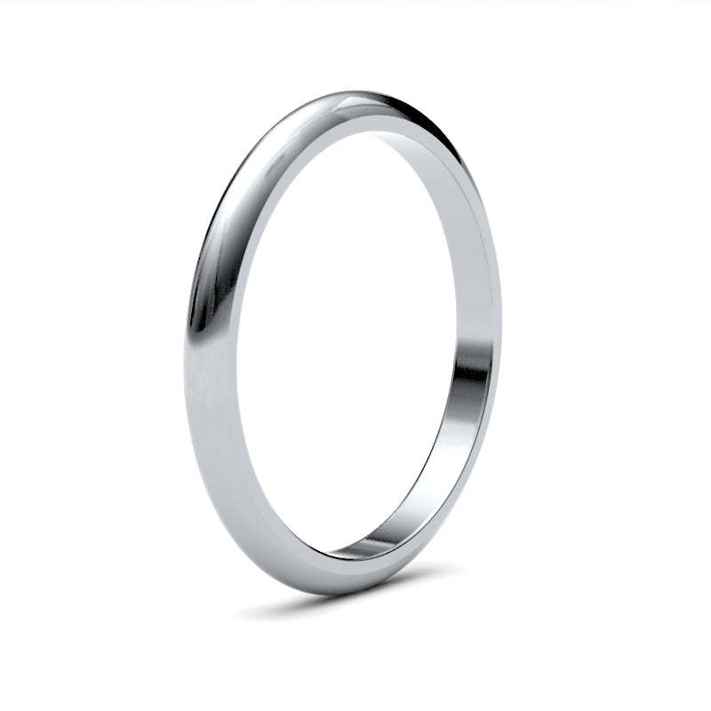 Ladies D-Shape White Gold Band
