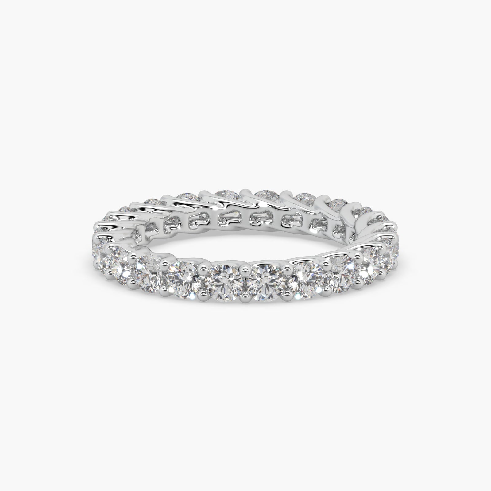 Round Diamond White Gold Ring, Shared Claw Trellis Eternity Ring | ET1238