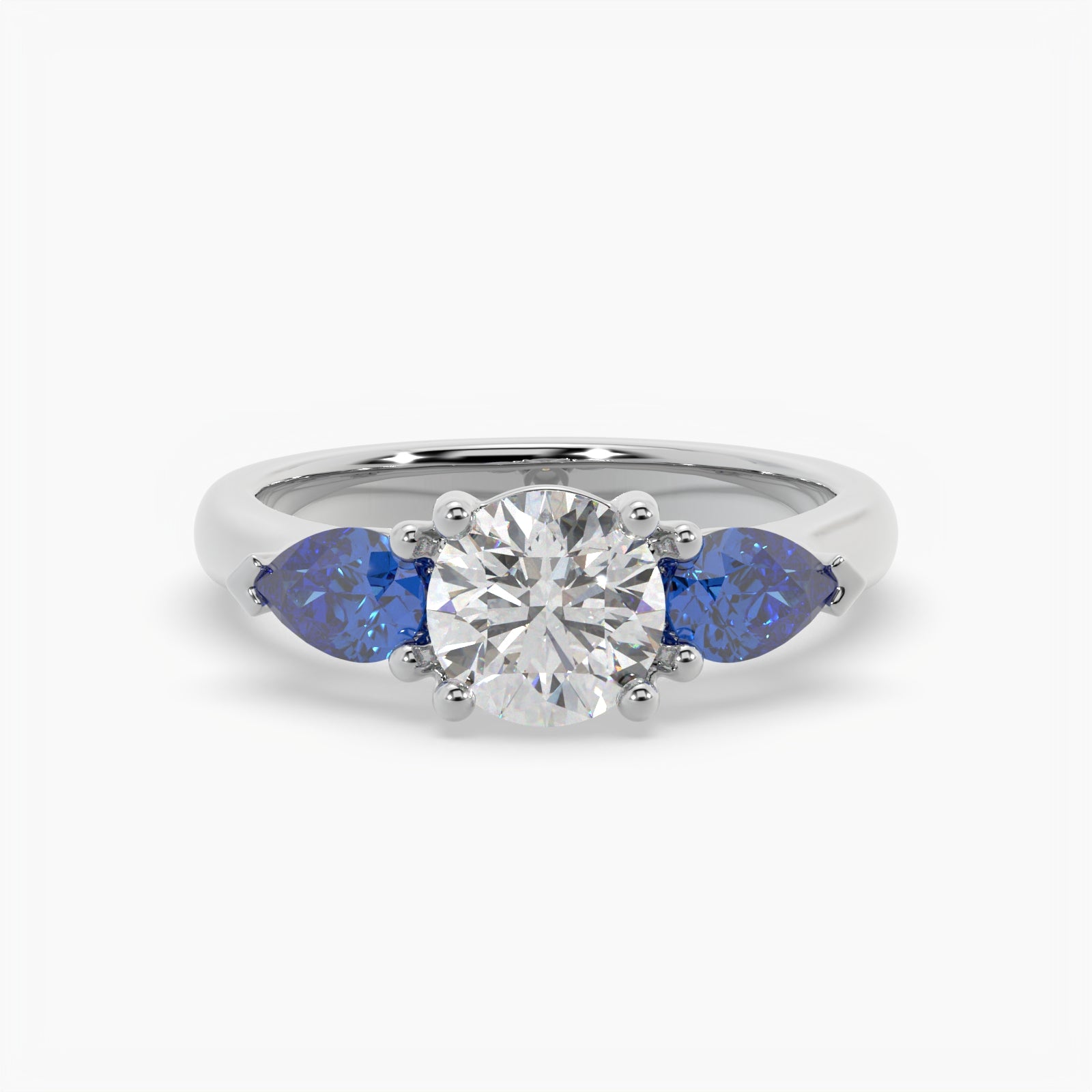 Round & Pear Blue Sapphire Platinum Ring, Claw Set Trilogy | SMR RX4831SA