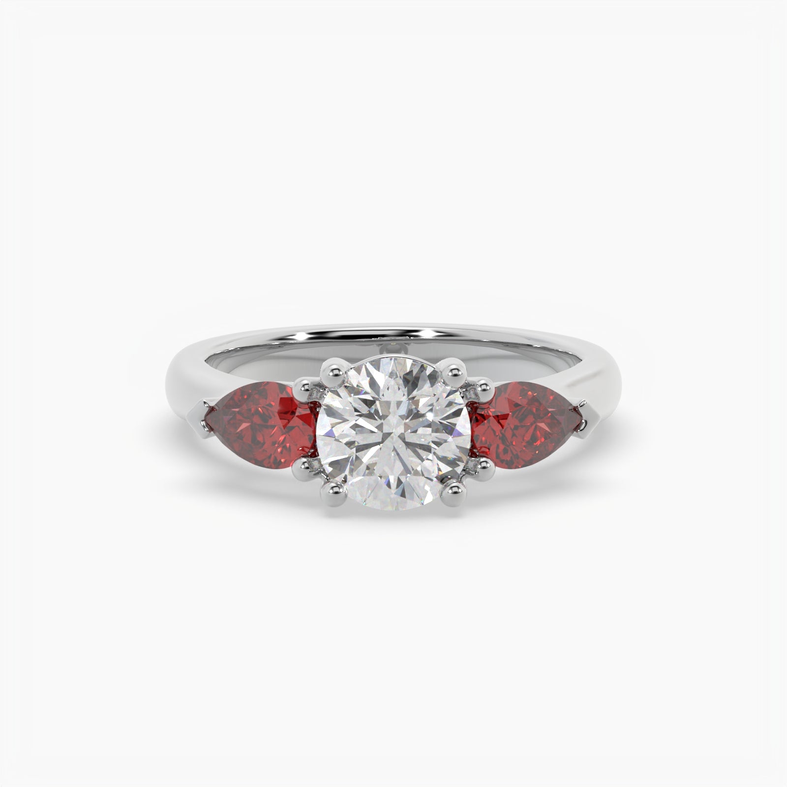 Round & Pear Ruby Platinum Ring, Claw Set Trilogy | SMR RX4831RU