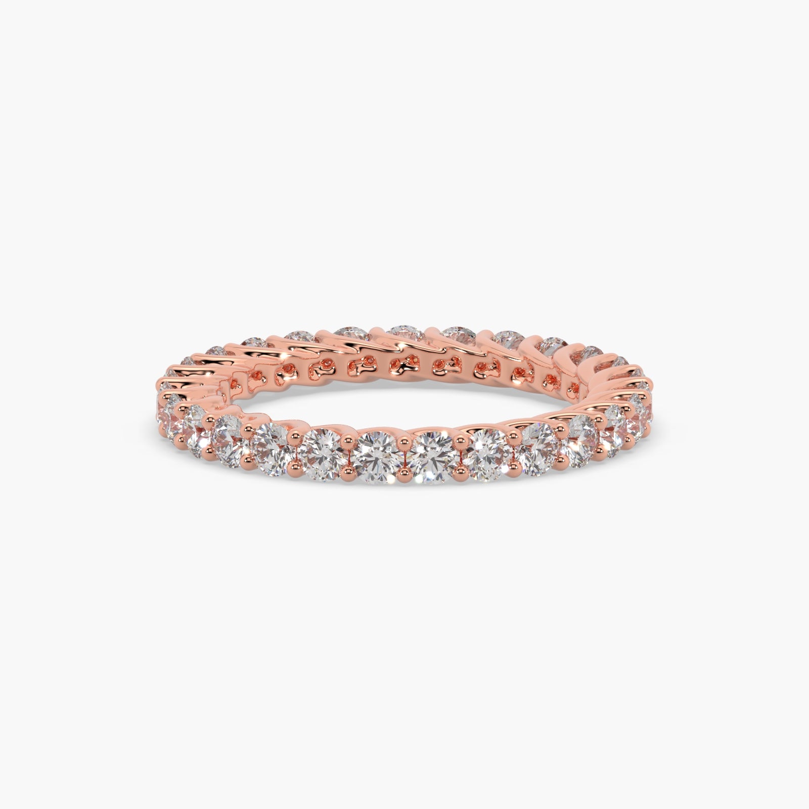 Round Diamond Rose Gold Ring, Shared Claw Trellis Eternity Ring | ET1238
