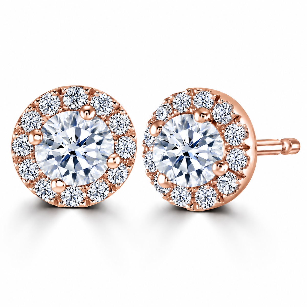 Round Diamond Halo Earrings | RE1001