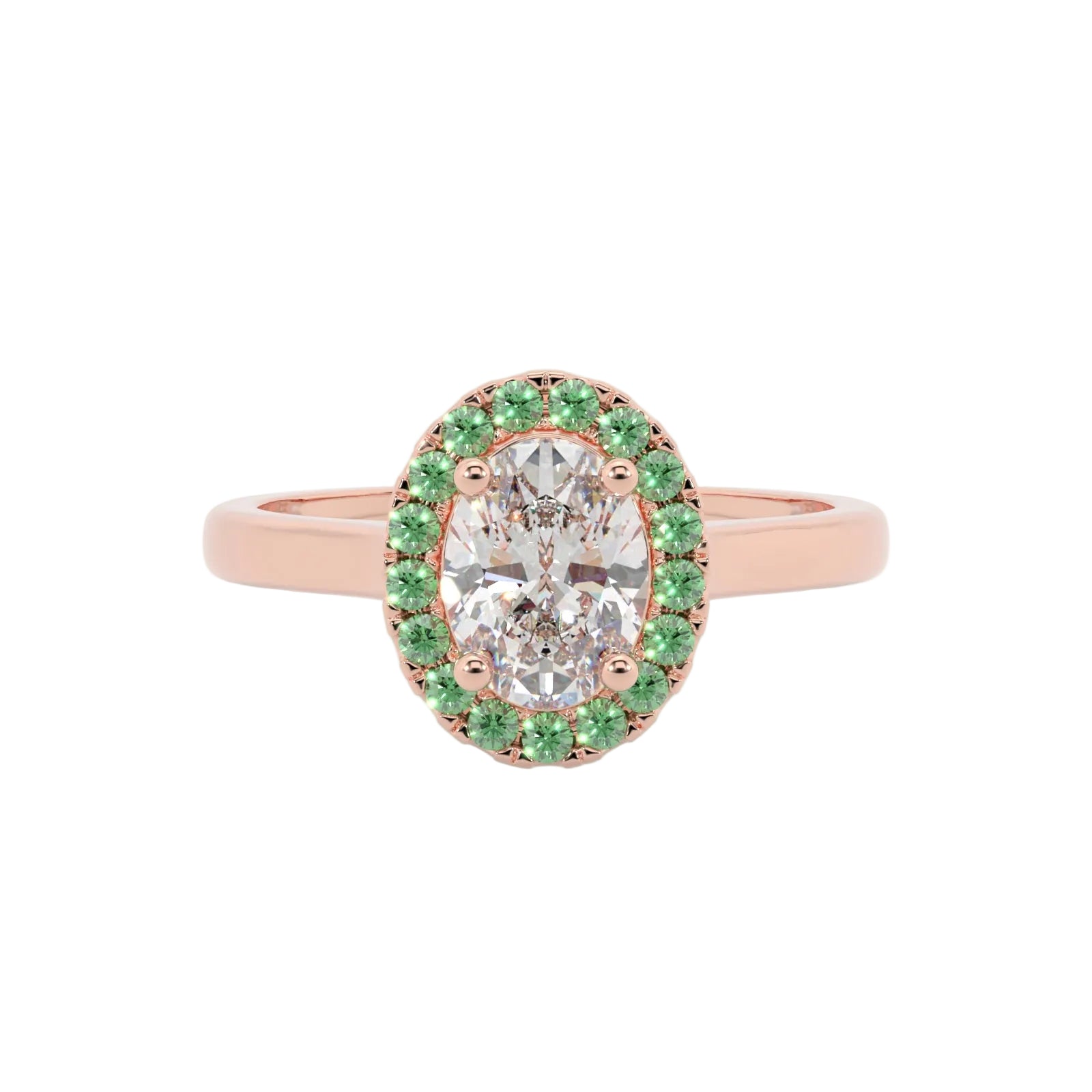 Oval Diamond Engagement Ring, Peekaboo Diamond & Emerald Halo | OHP02EM
