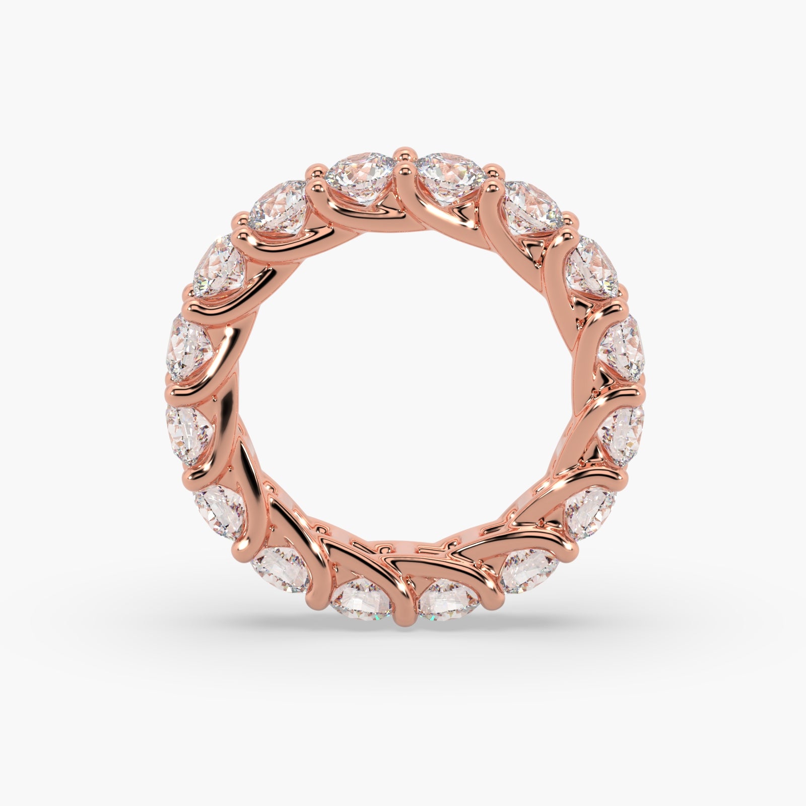Round Diamond Rose Gold Ring, Shared Claw Trellis Eternity Ring | ET1238