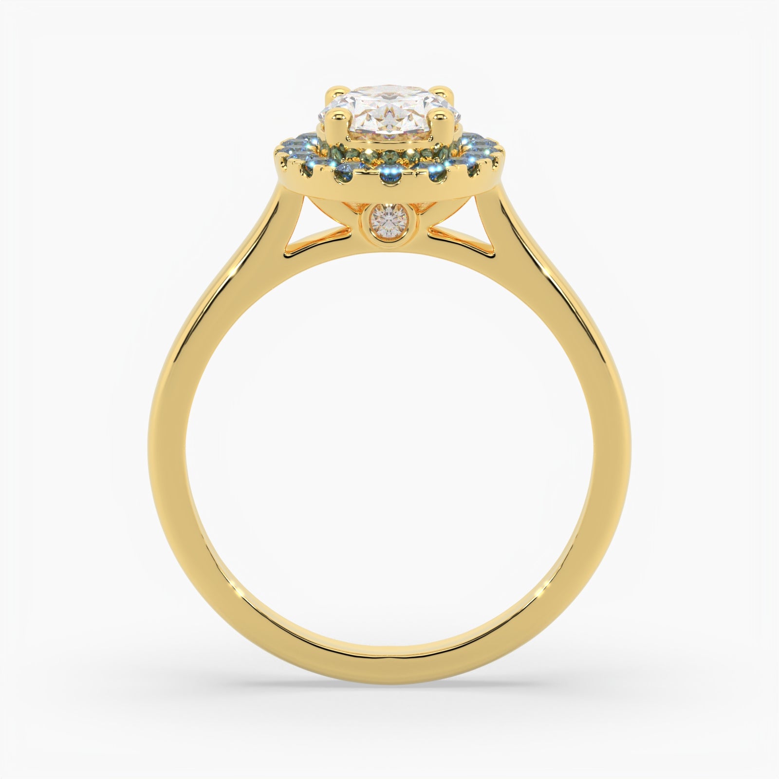 Oval Diamond Yellow Gold Ring, Peekaboo Diamond & Sapphire Halo | OHP02SA LGO
