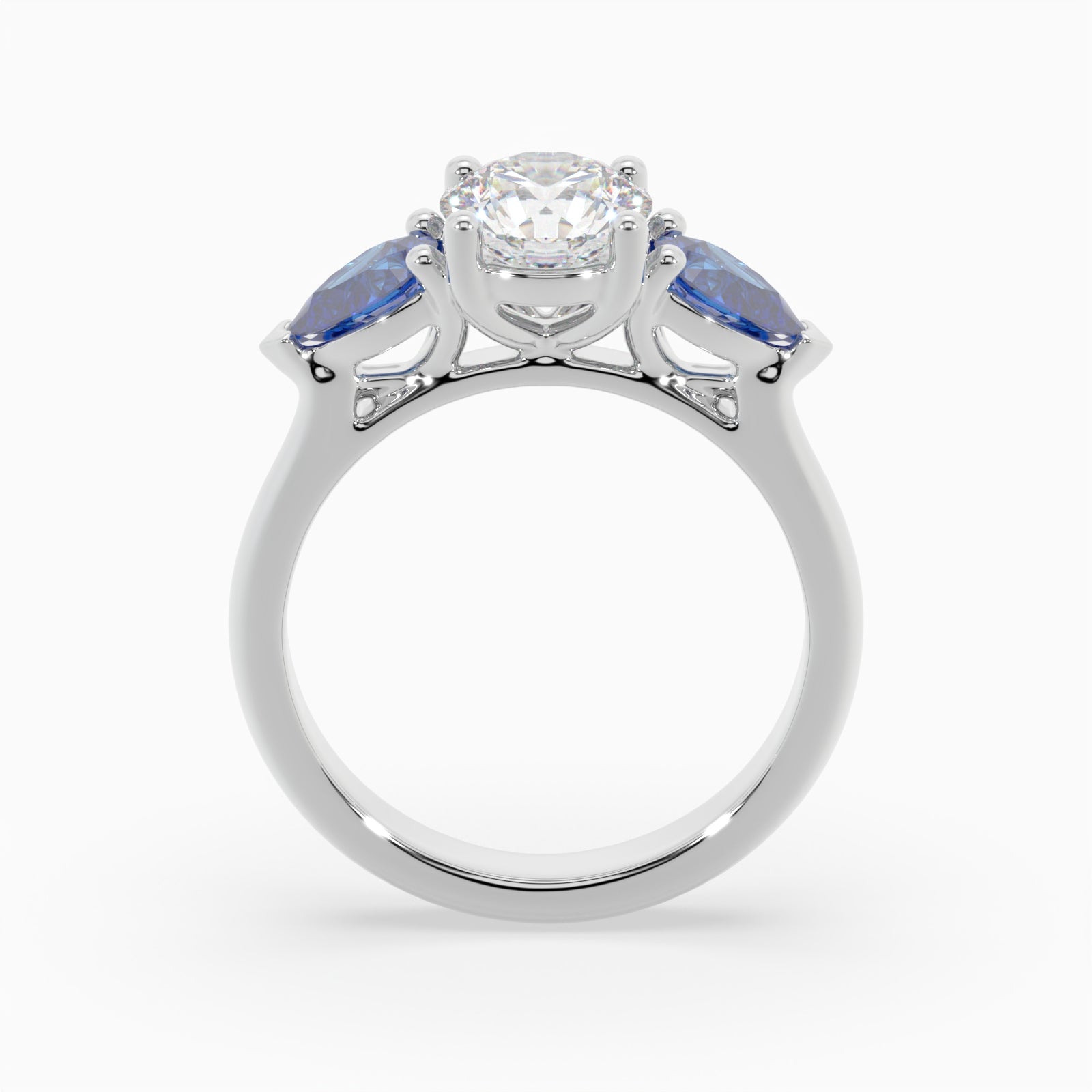 Round & Pear Blue Sapphire Platinum Ring, Claw Set Trilogy | SMR RX4831SA