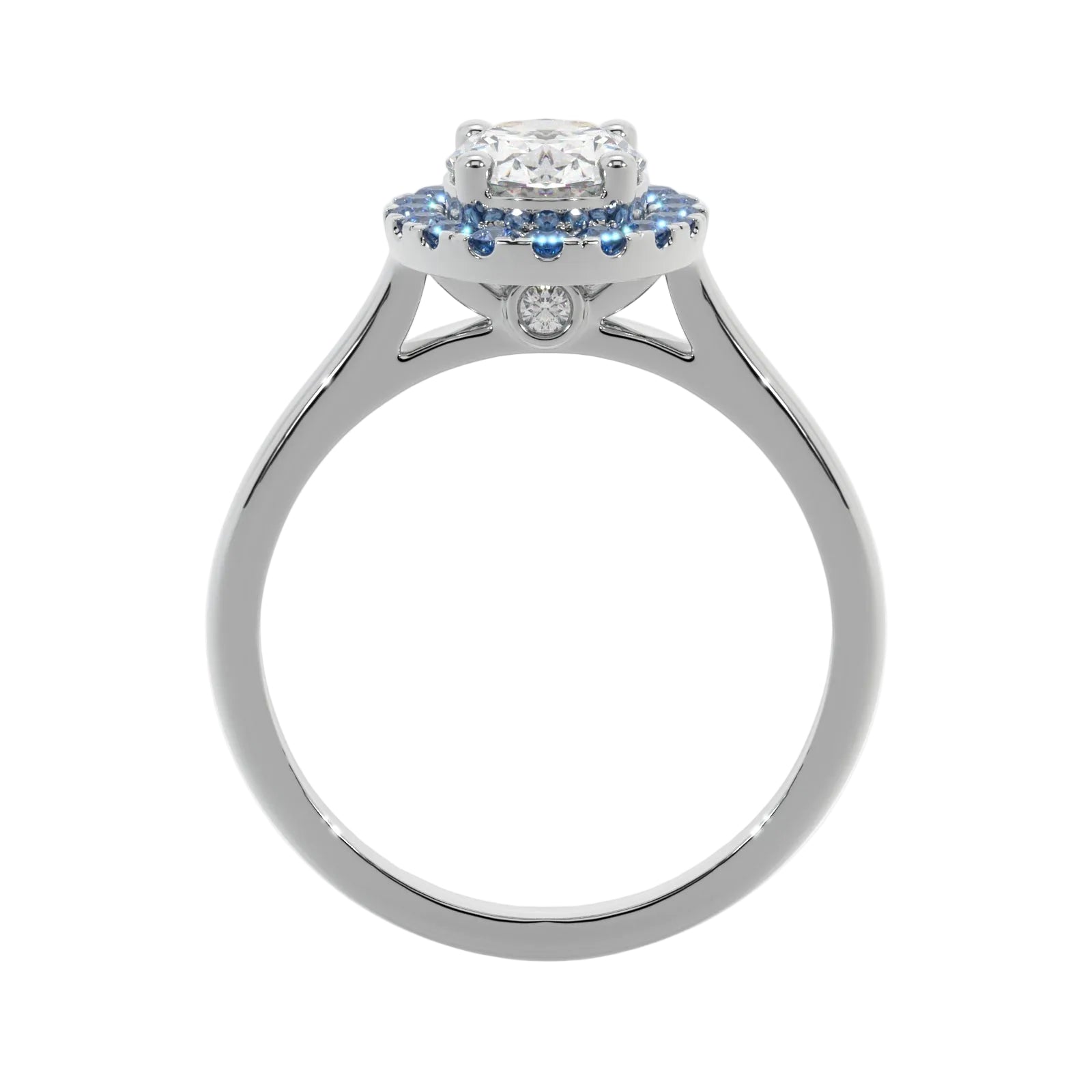 Oval Diamond Platinum Ring, Peekaboo Diamond & Sapphire Halo | OHP02SA SMO