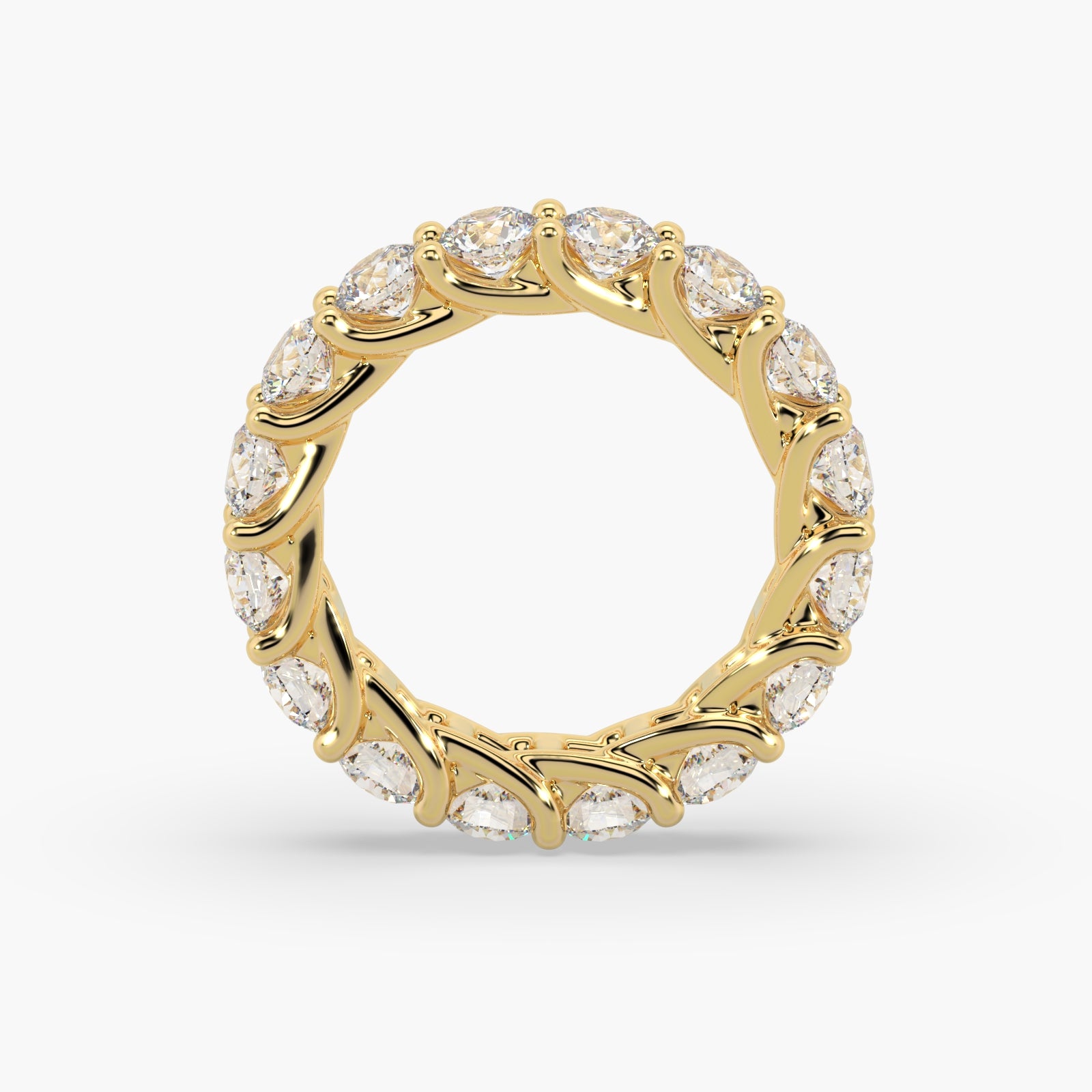 Round Diamond Yellow Gold Ring, Shared Claw Trellis Eternity Ring | ET1238