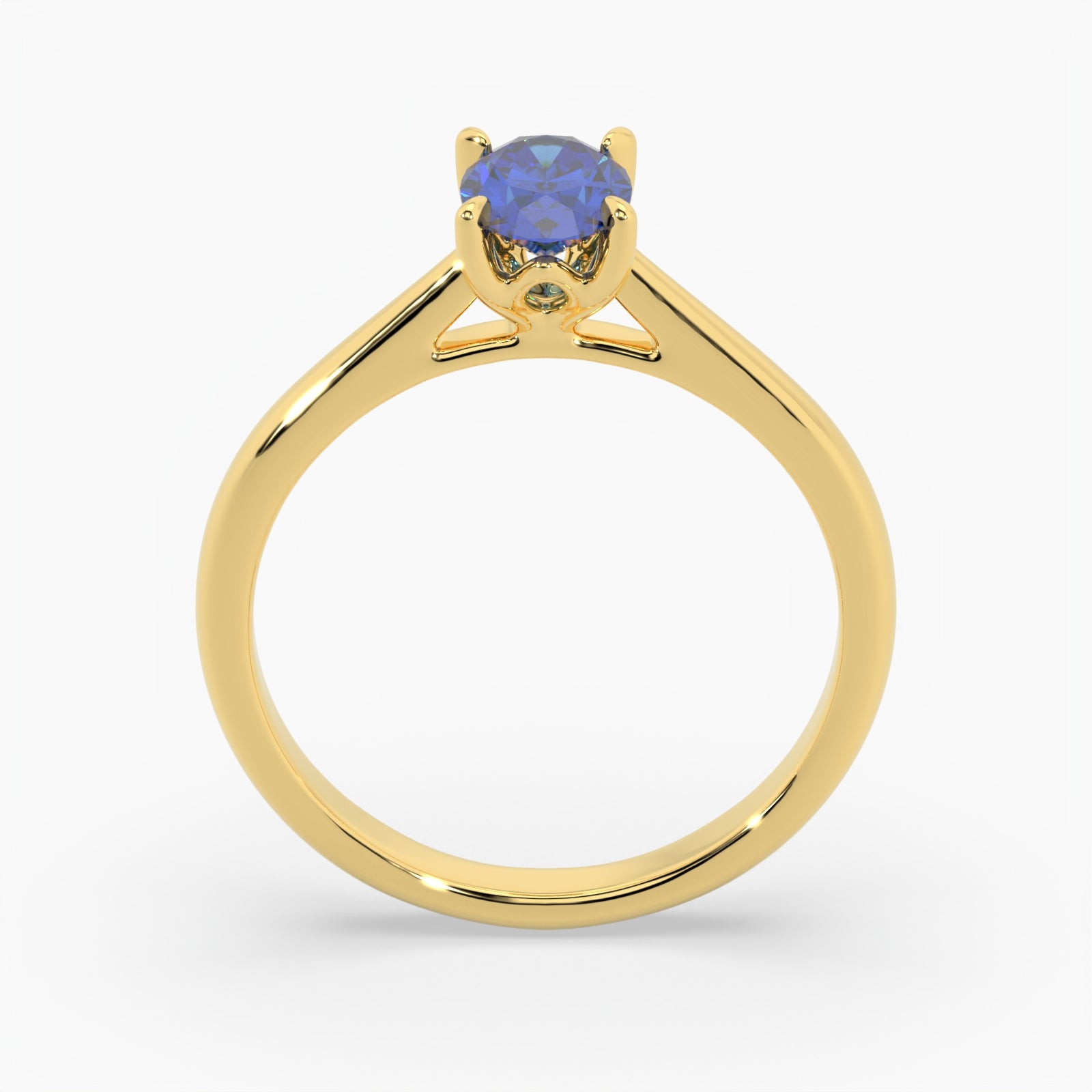 Oval Blue Sapphire Yellow Gold Engagement Ring, Lotus Cathedral Solitaire | RX10001SA