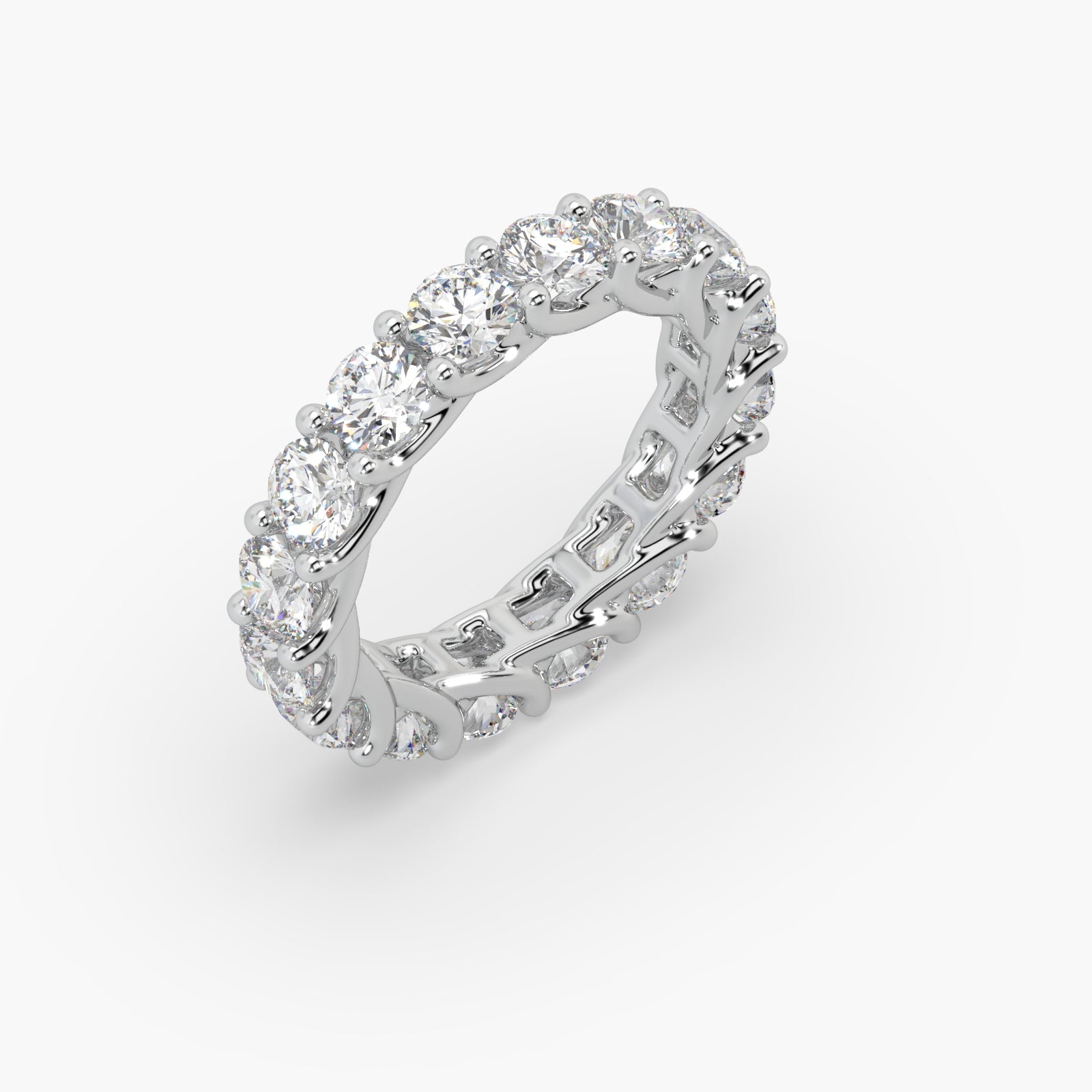 Round Diamond White Gold Ring, Shared Claw Trellis Eternity Ring | ET1238