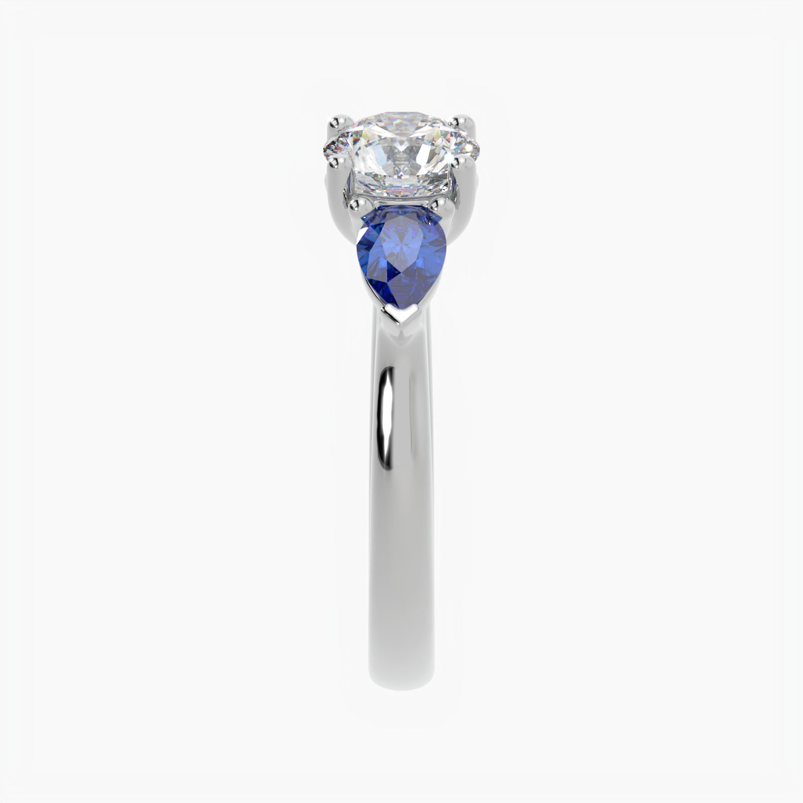 Round & Pear Blue Sapphire Platinum Ring, Claw Set Trilogy | SMR RX4831SA