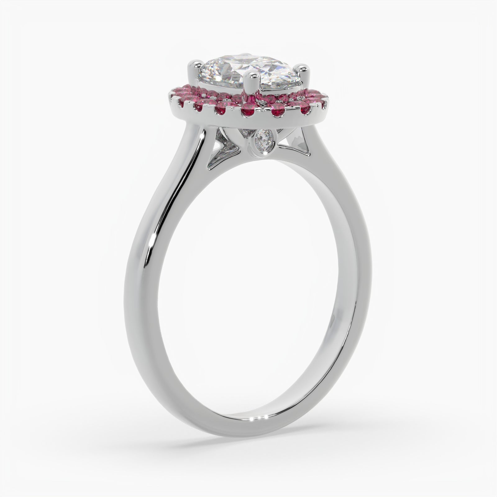 Oval Diamond White Gold Ring, Peekaboo Diamond & Ruby Halo | OHP02RU LGO