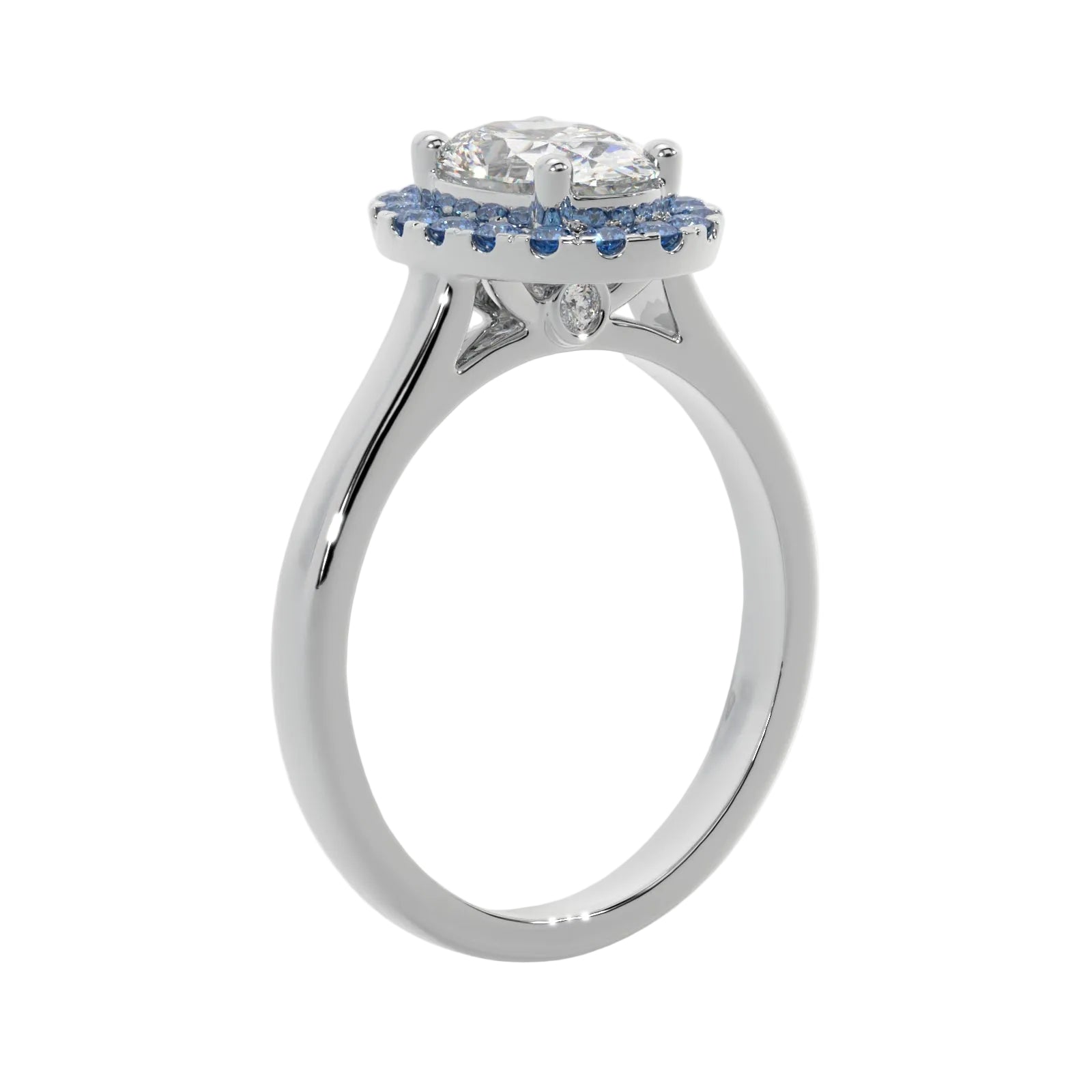 Oval Diamond Platinum Ring, Peekaboo Diamond & Sapphire Halo | OHP02SA SMO