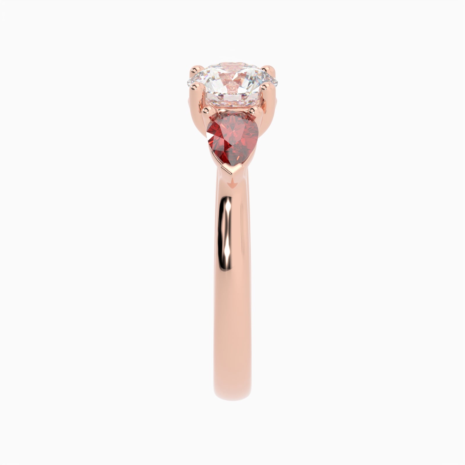 Round & Pear Ruby Rose Gold Ring, Claw Set Trilogy | SMR RX4831RU