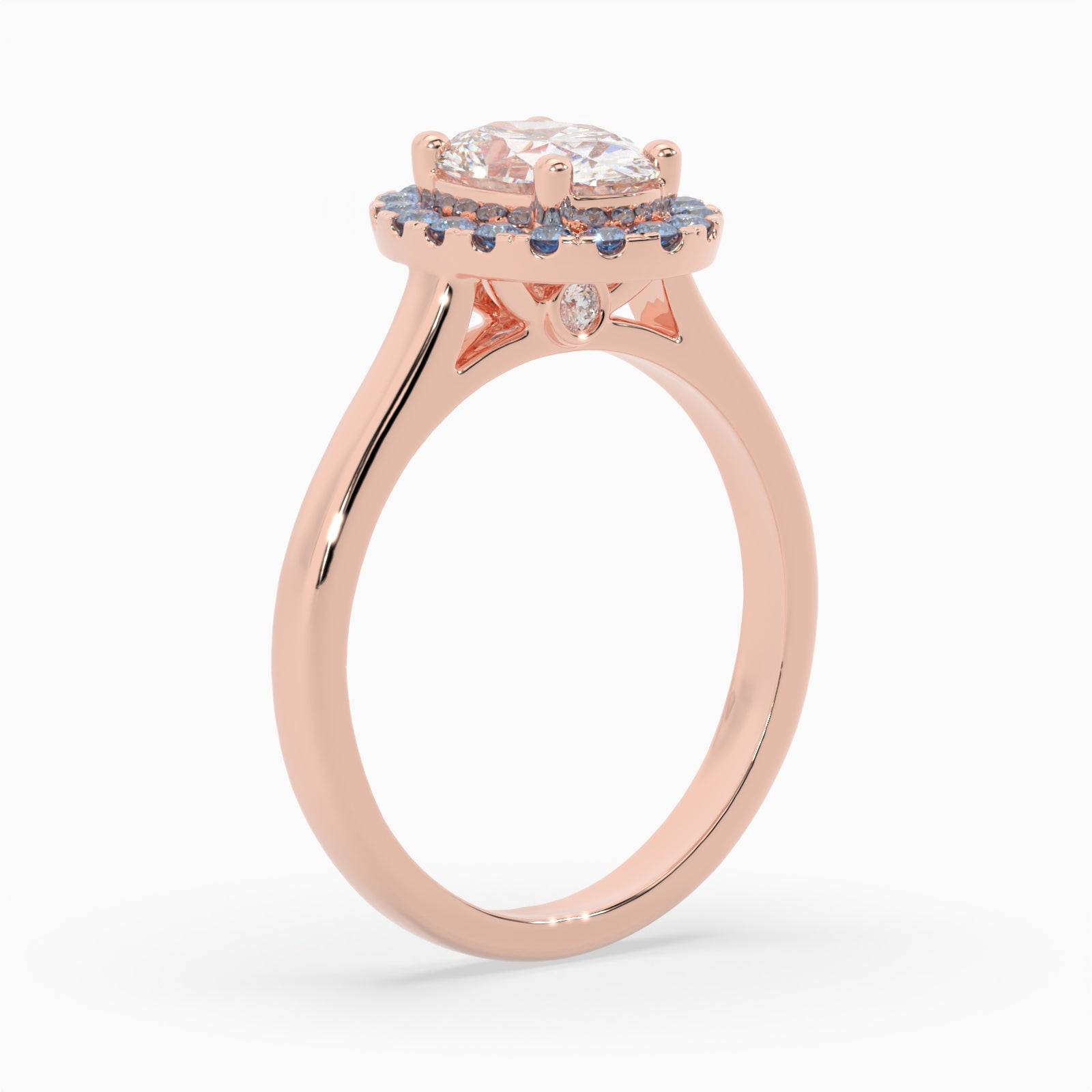 Oval Diamond Rose Gold Ring, Peekaboo Diamond & Sapphire Halo | OHP02SA SMO