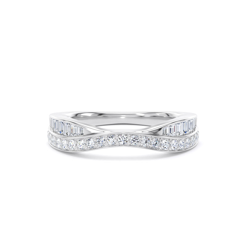 Round & Baguette Diamond White Gold Ring, Entwined Band Half Eternity | ET1228