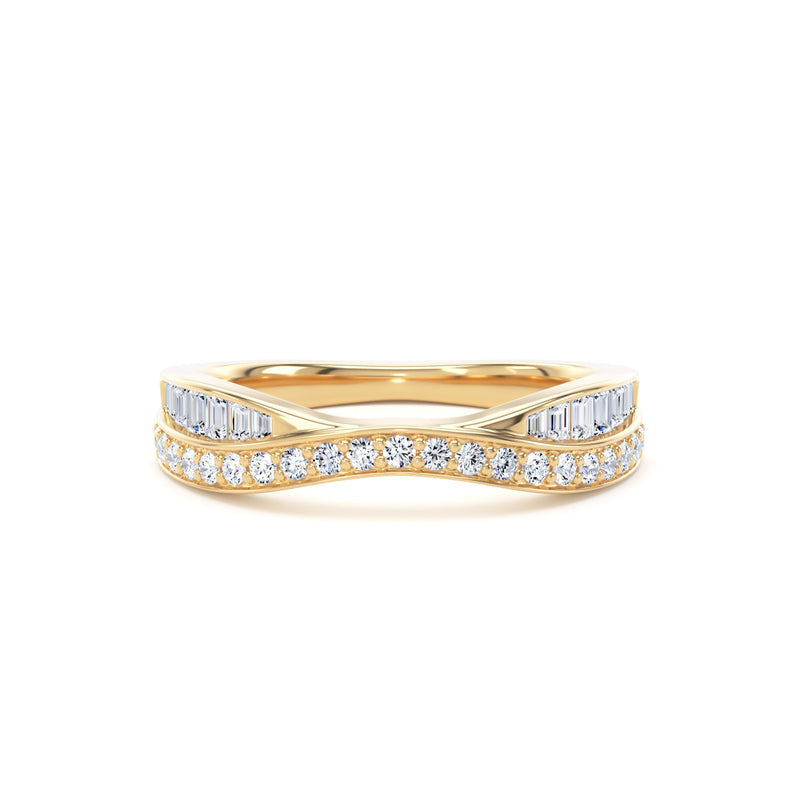 Round & Baguette Diamond Yellow Gold Ring, Entwined Band Half Eternity | ET1228