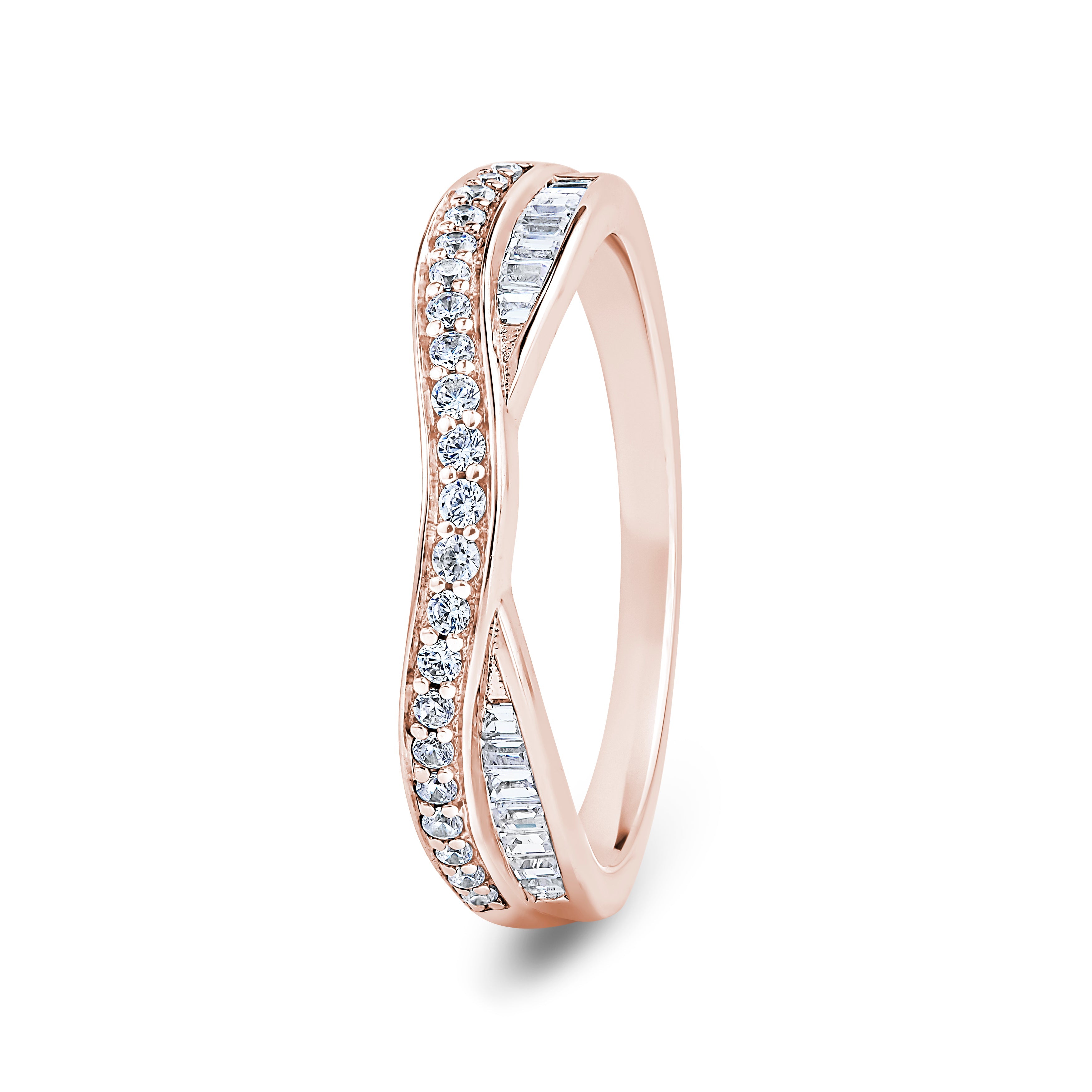Round & Baguette, Double Twist, Rose Gold Half Set Eternity Ring