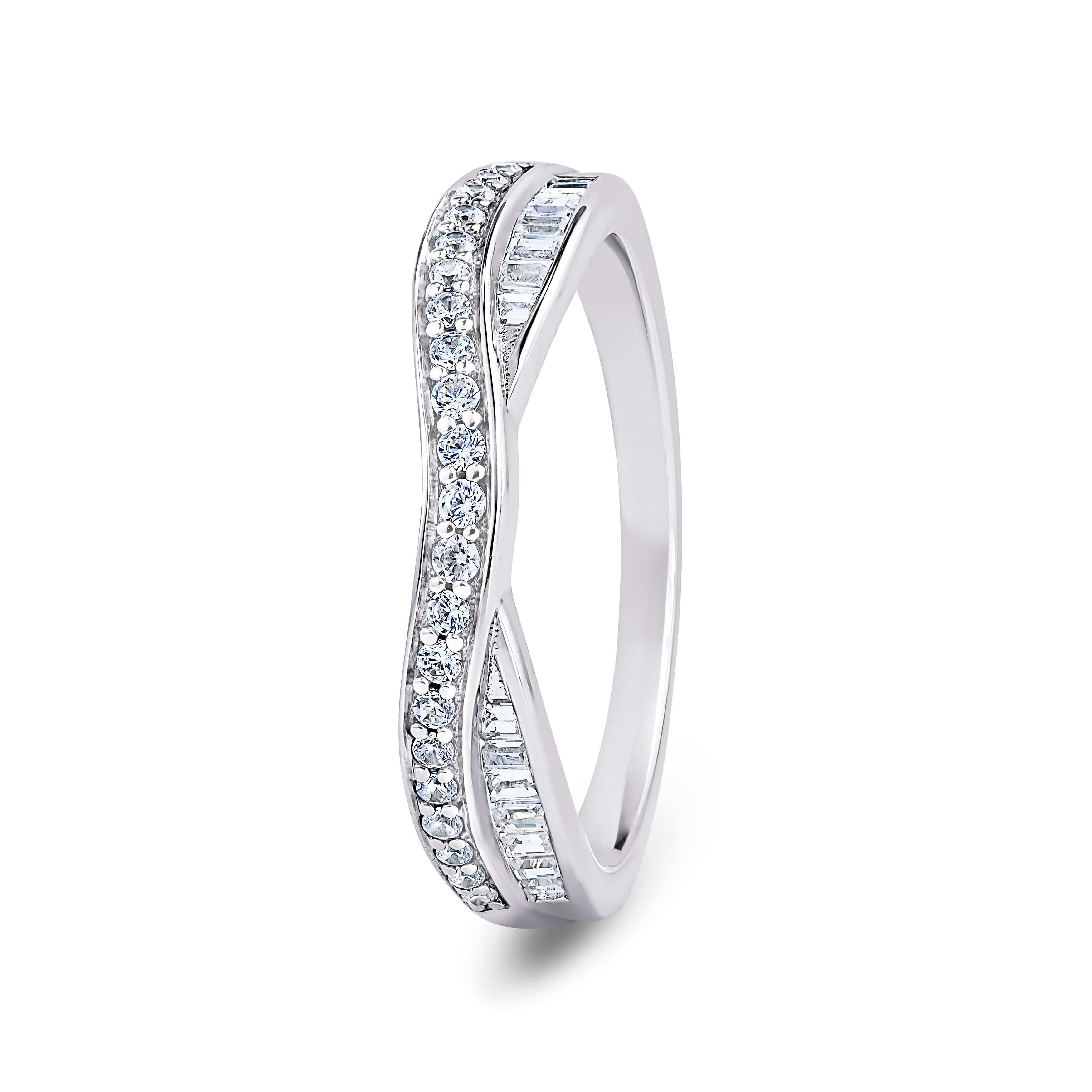Round & Baguette, Double Twist, White Gold Half Set Eternity Ring