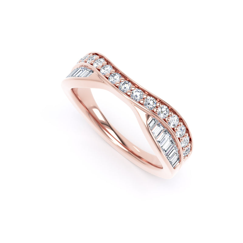 Round & Baguette Diamond Rose Gold Ring, Entwined Band Half Eternity | ET1228