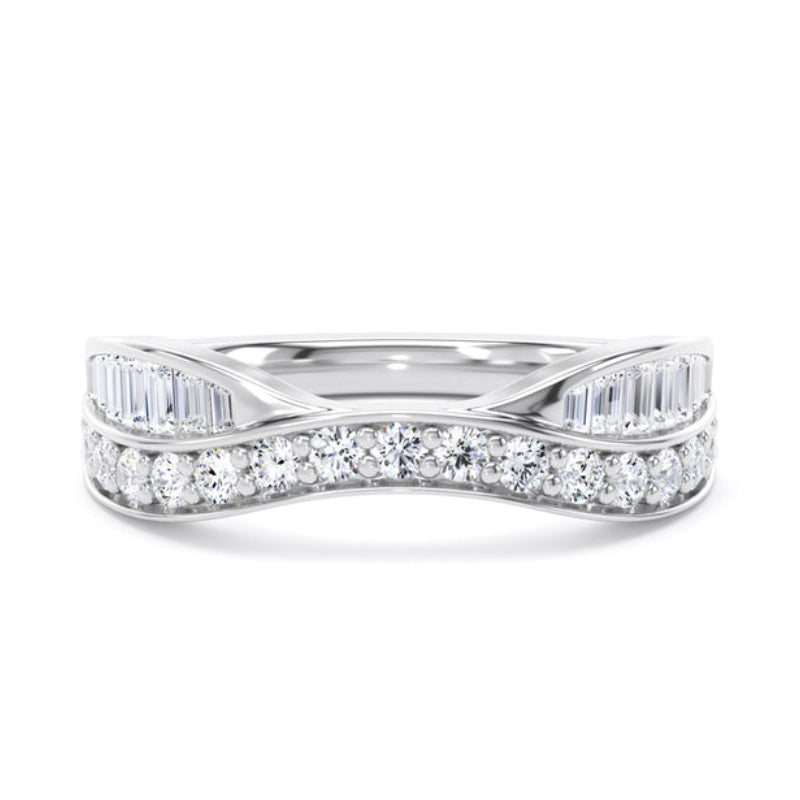 Round & Baguette Diamond Ring, Entwined Band Half Eternity | ET1228