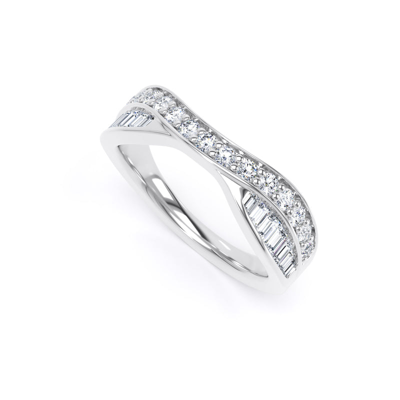 Round & Baguette Diamond Platinum Ring, Entwined Band Half Eternity | ET1228