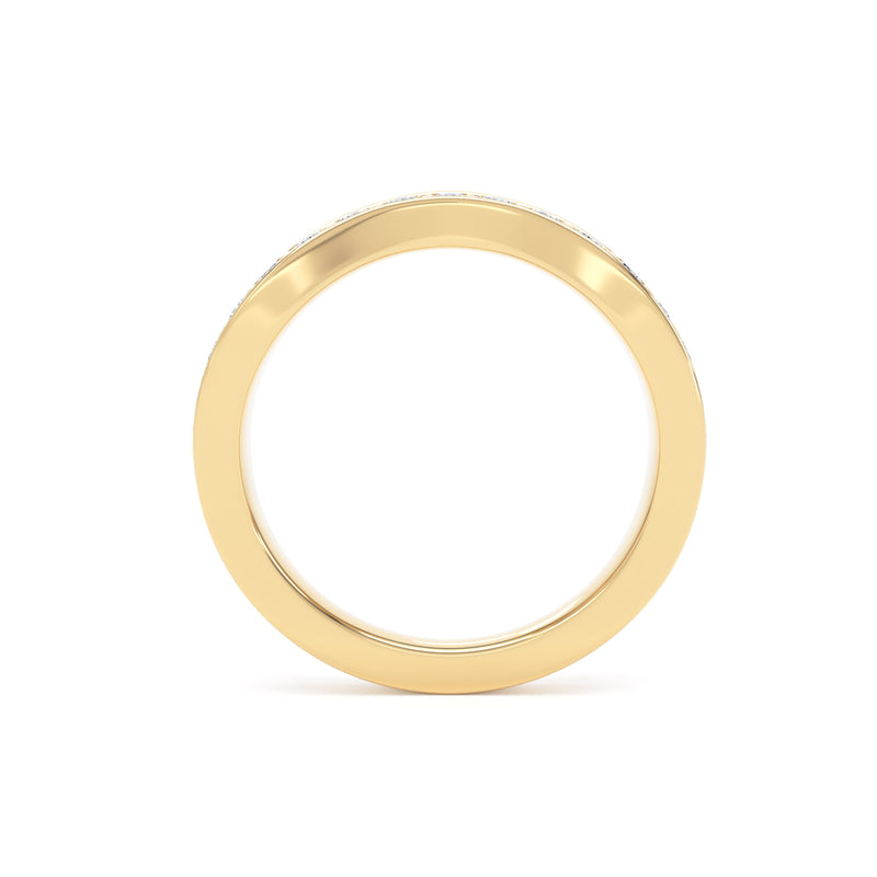 Round & Baguette Diamond Yellow Gold Ring, Entwined Band Half Eternity | ET1228