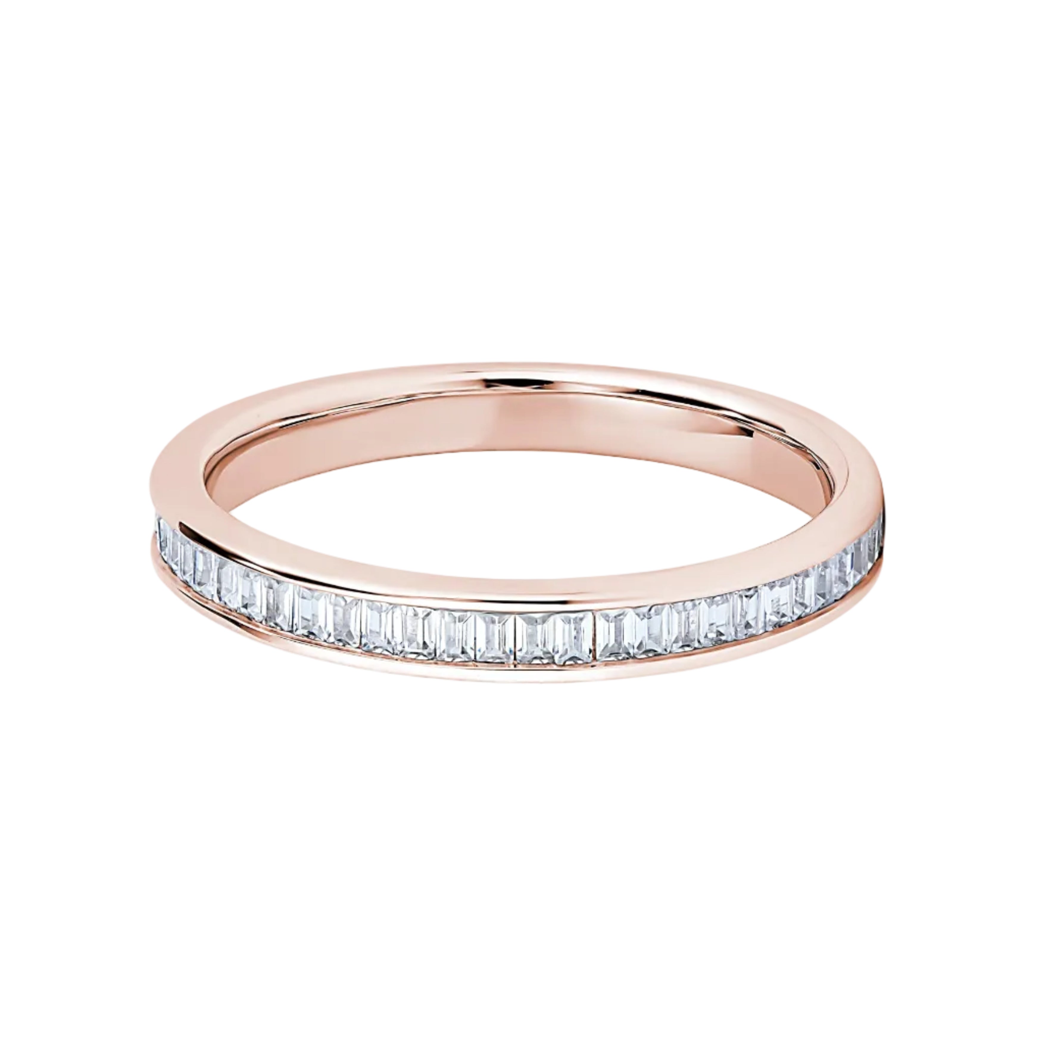 Baguette Diamond Rose Gold Ring, Channel Set Half Eternity | ET1211