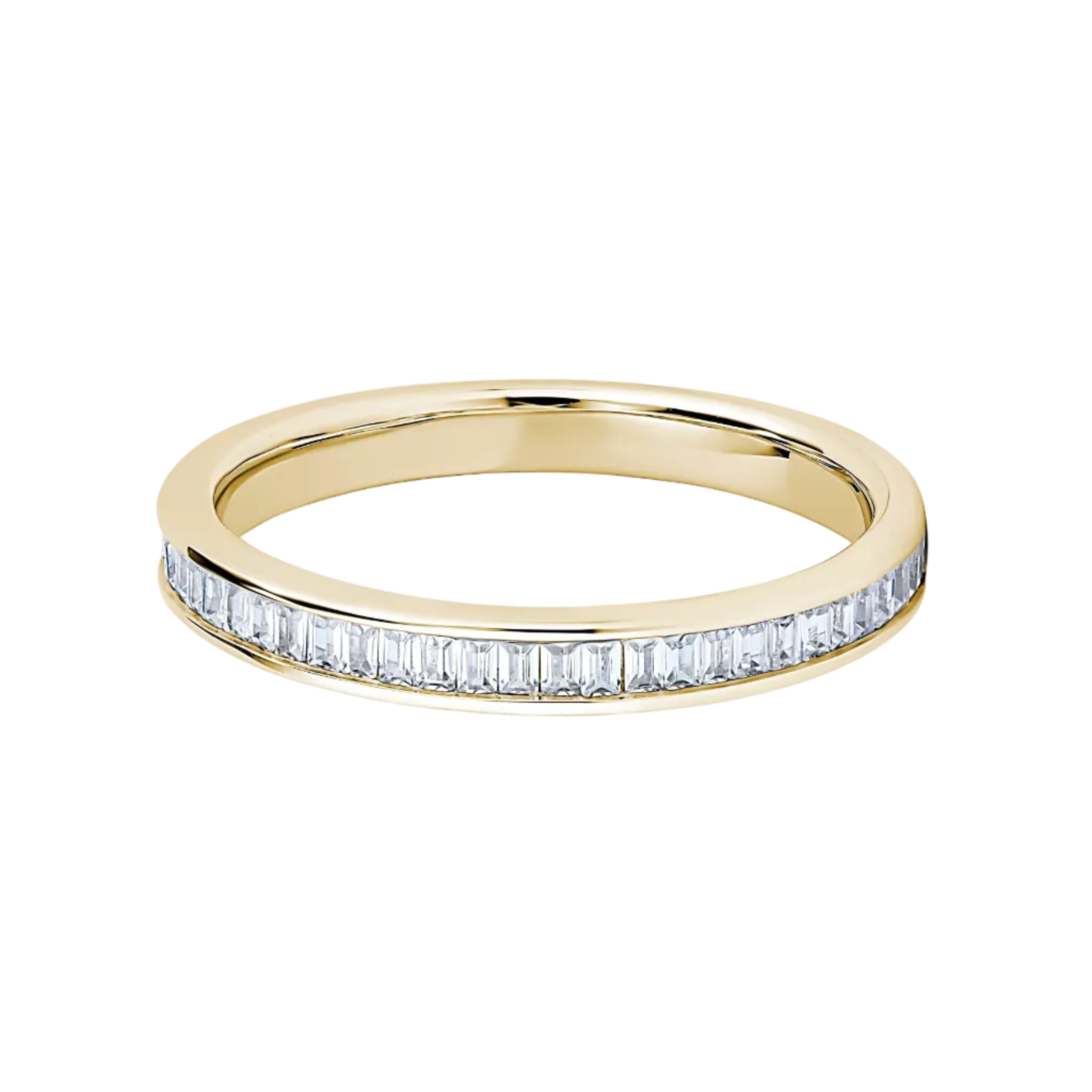 Baguette Diamond Yellow Gold Ring, Channel Set Half Eternity | ET1211