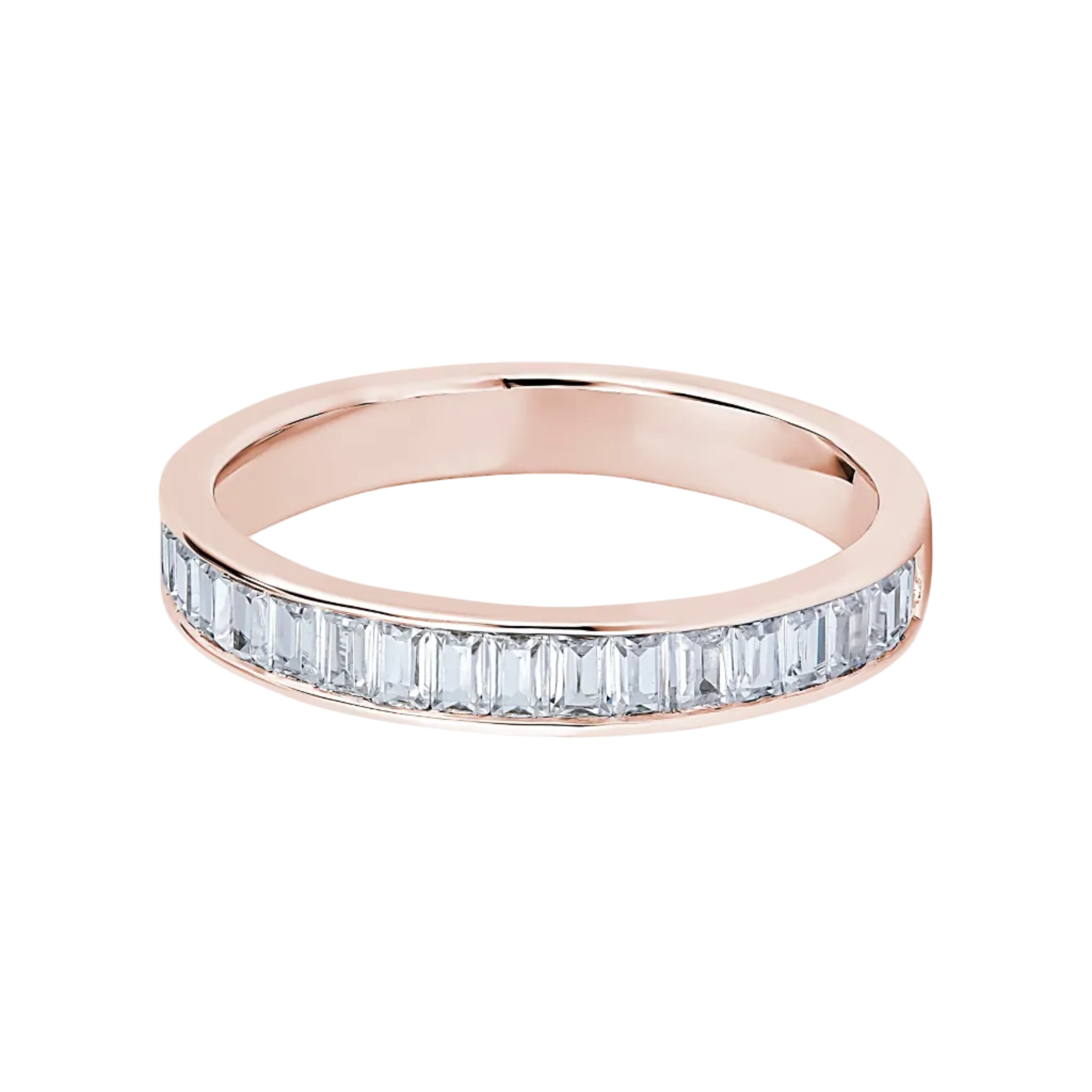 Baguette Diamond Rose Gold Ring, Channel Set Half Eternity | ET1211