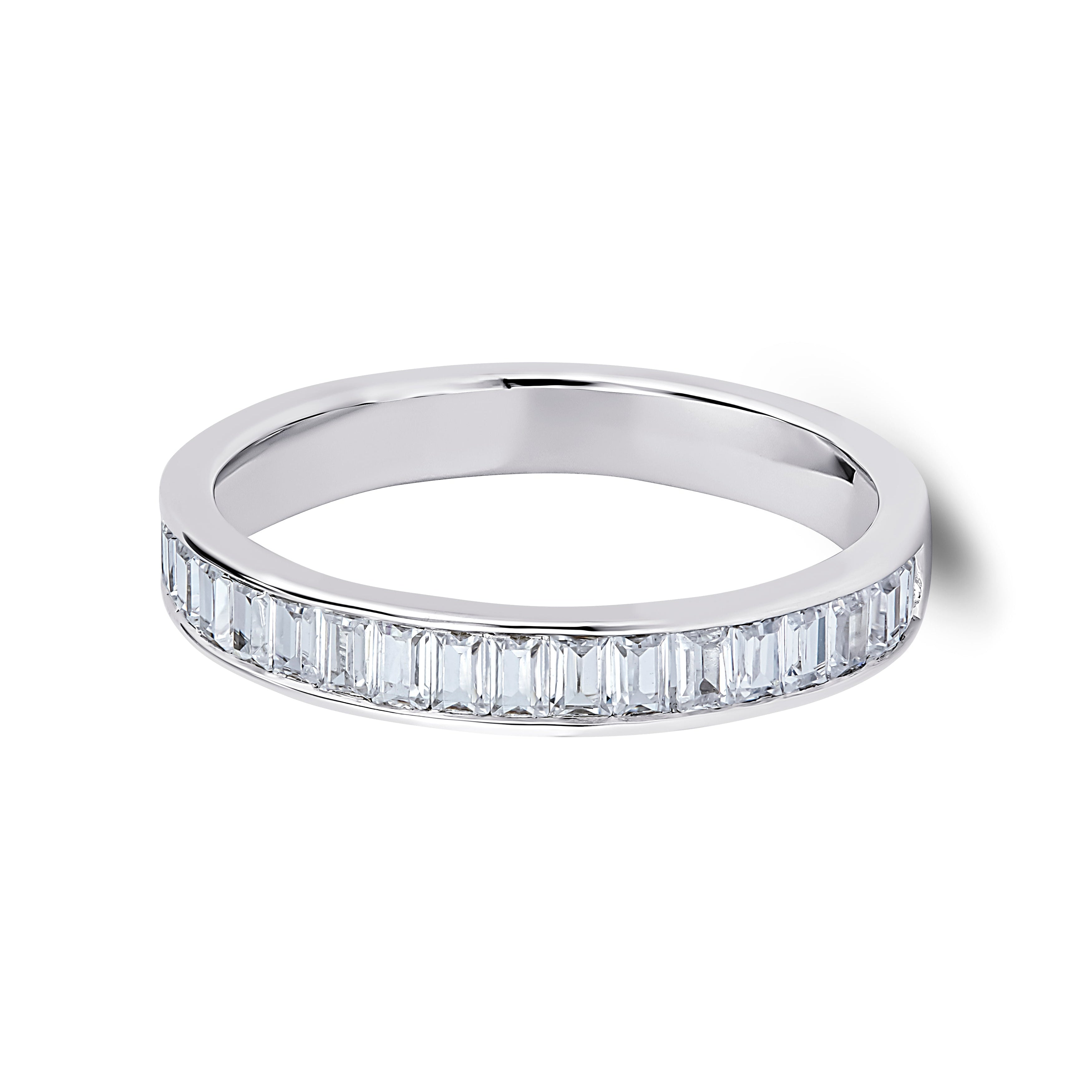 Baguette Diamond White Gold Ring, Channel Set Half Eternity | ET1211
