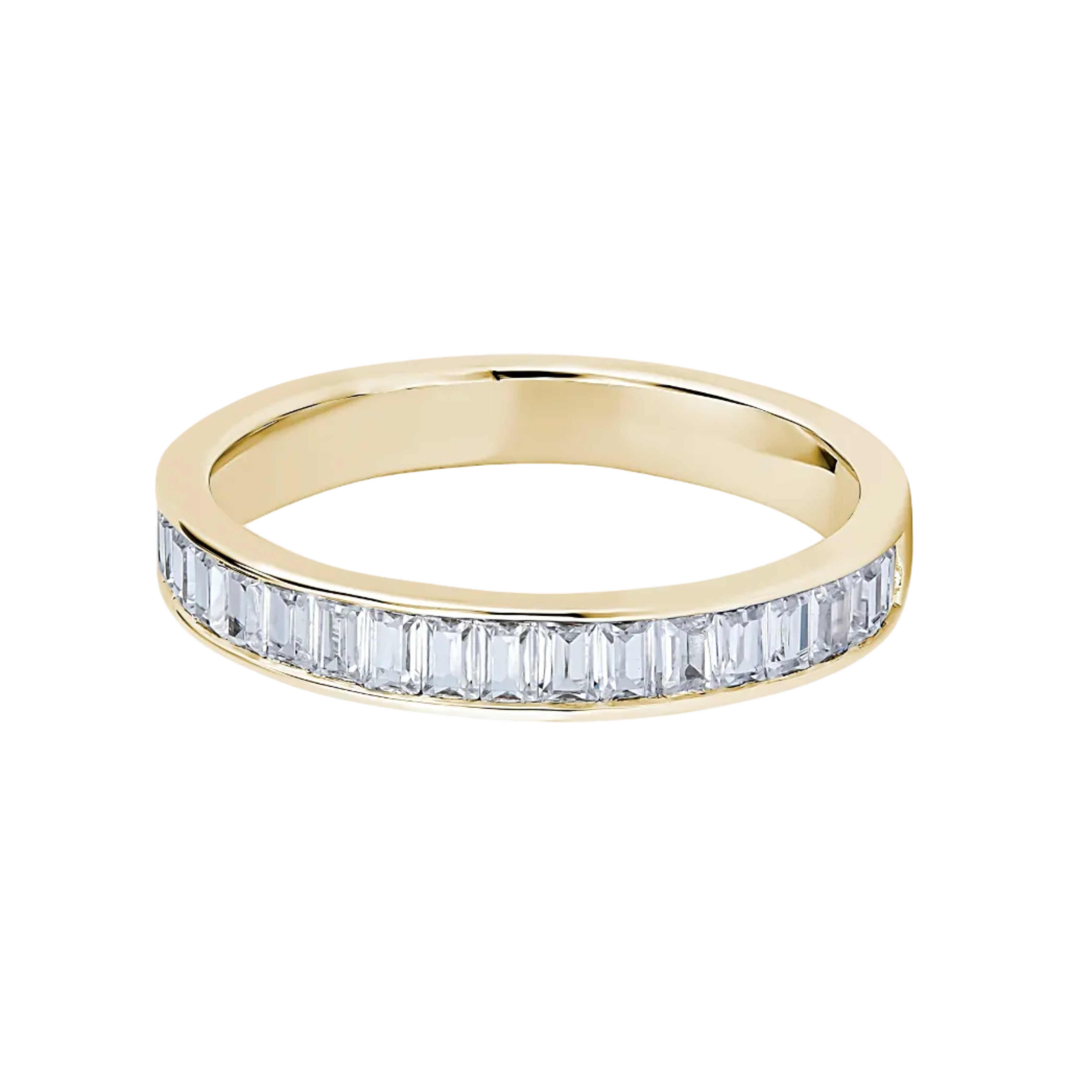 Baguette Diamond Yellow Gold Ring, Channel Set Half Eternity | ET1211