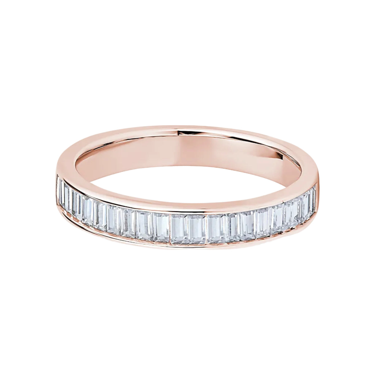 Baguette Diamond Rose Gold Ring, Channel Set Half Eternity | ET1211