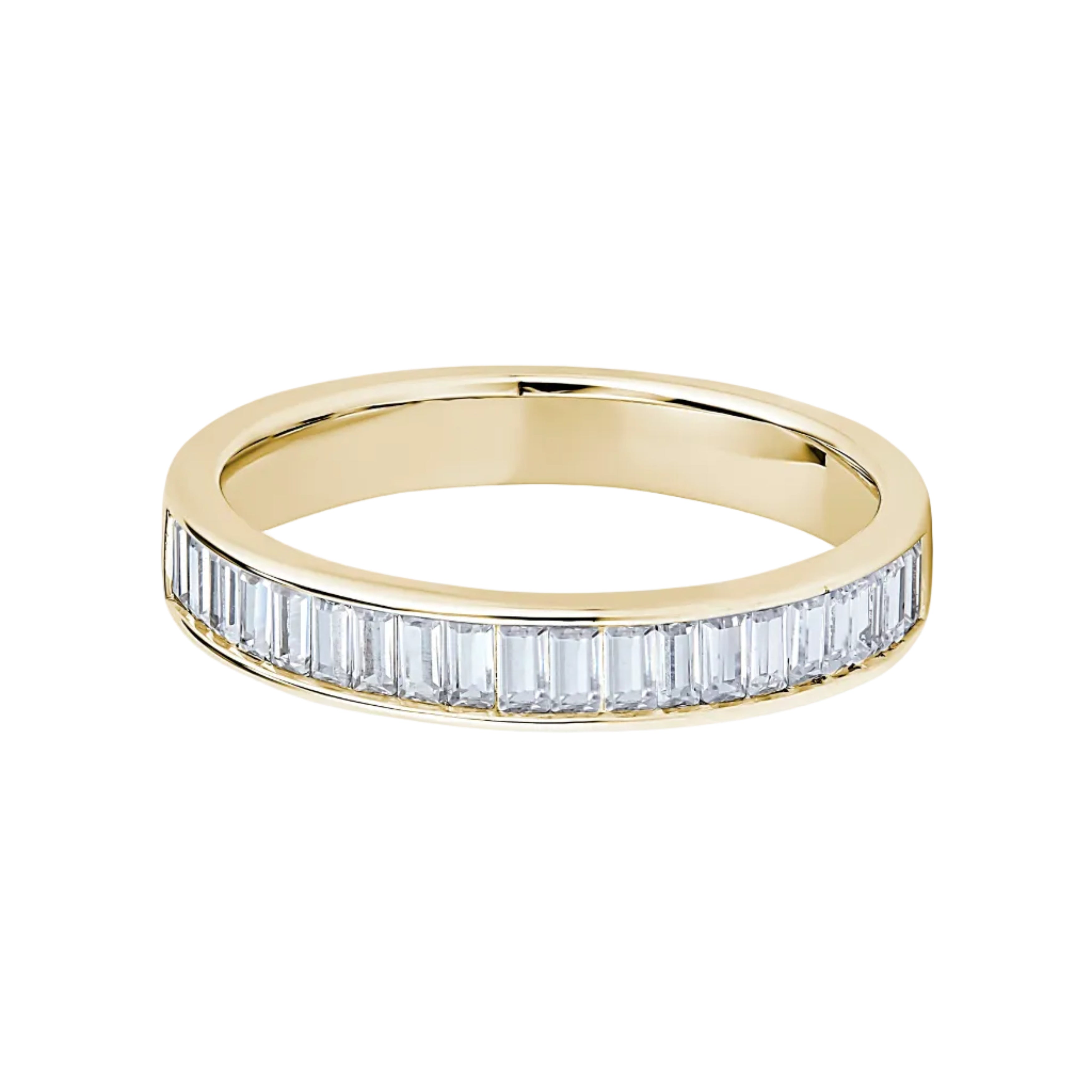 Baguette Diamond Yellow Gold Ring, Channel Set Half Eternity | ET1211